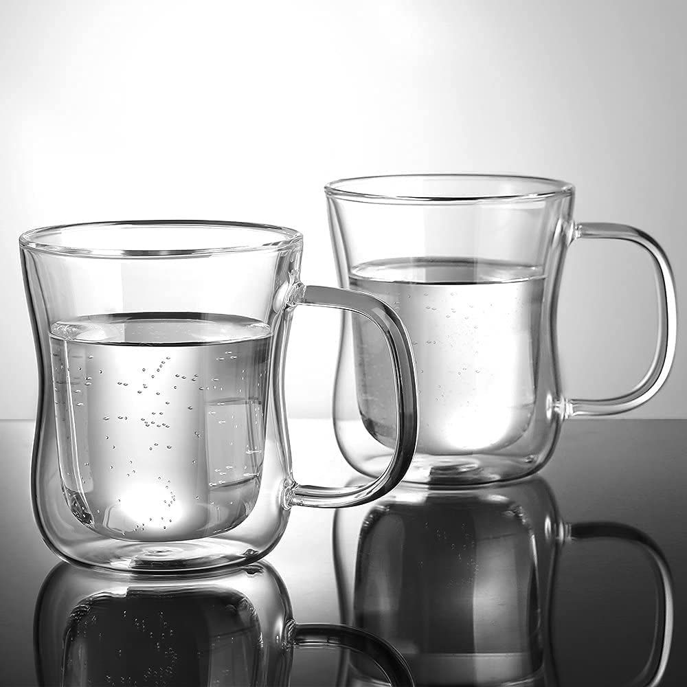Ecooe 12 oz Double Walled Glass Coffee Mug Set of 2 - Insulated Borosilicate Heat Resistant Cups for Latte, Cappuccino & Tea - Perfect for Home, Office & Gifts