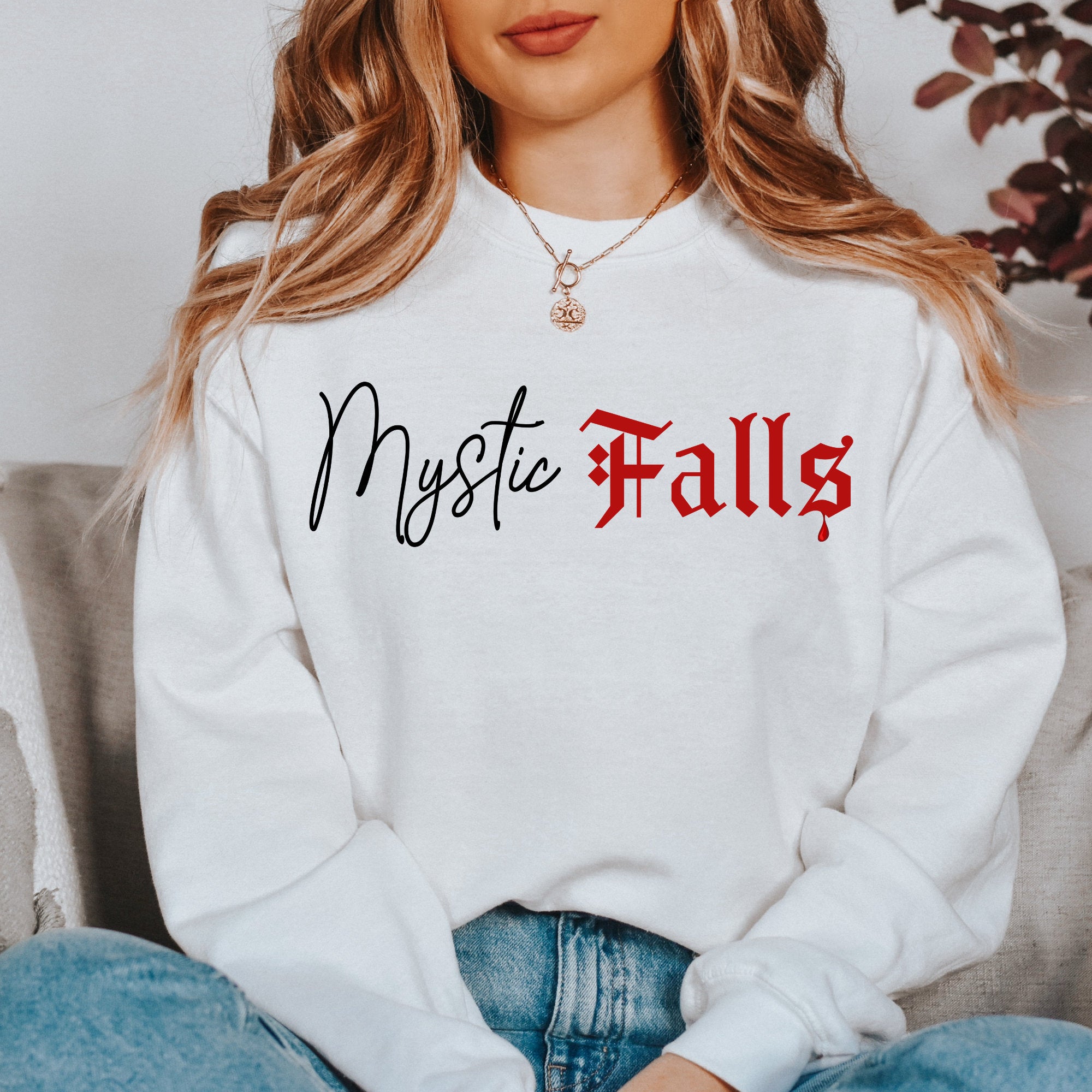 The Vampire Diaries TVD Mystic Falls Crewneck Sweatshirt | Salvatore Brothers Hoodie | Official TVD Merch | Perfect Fan Gift for Vampire Diaries Lovers | Great for Cosplay, Halloween, and TV Show Themed Parties
