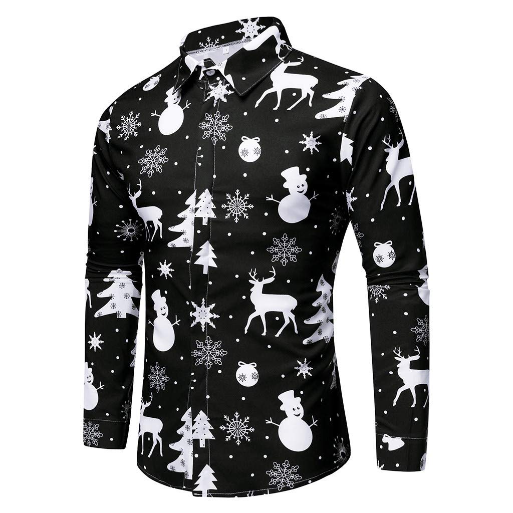 Men's Christmas Hawaiian Shirts - Long Sleeve Button Down Dress Shirts for Vacation & Holiday Parties - Plus Size Santa Themed Casual Tops for Beach, Christmas Gatherings & Festive Events
