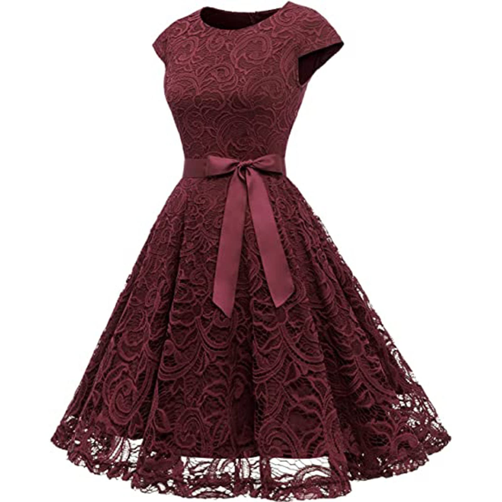 Floral Lace Bridesmaid Dress - Vintage A-Line Cocktail Gown for Parties & Proms