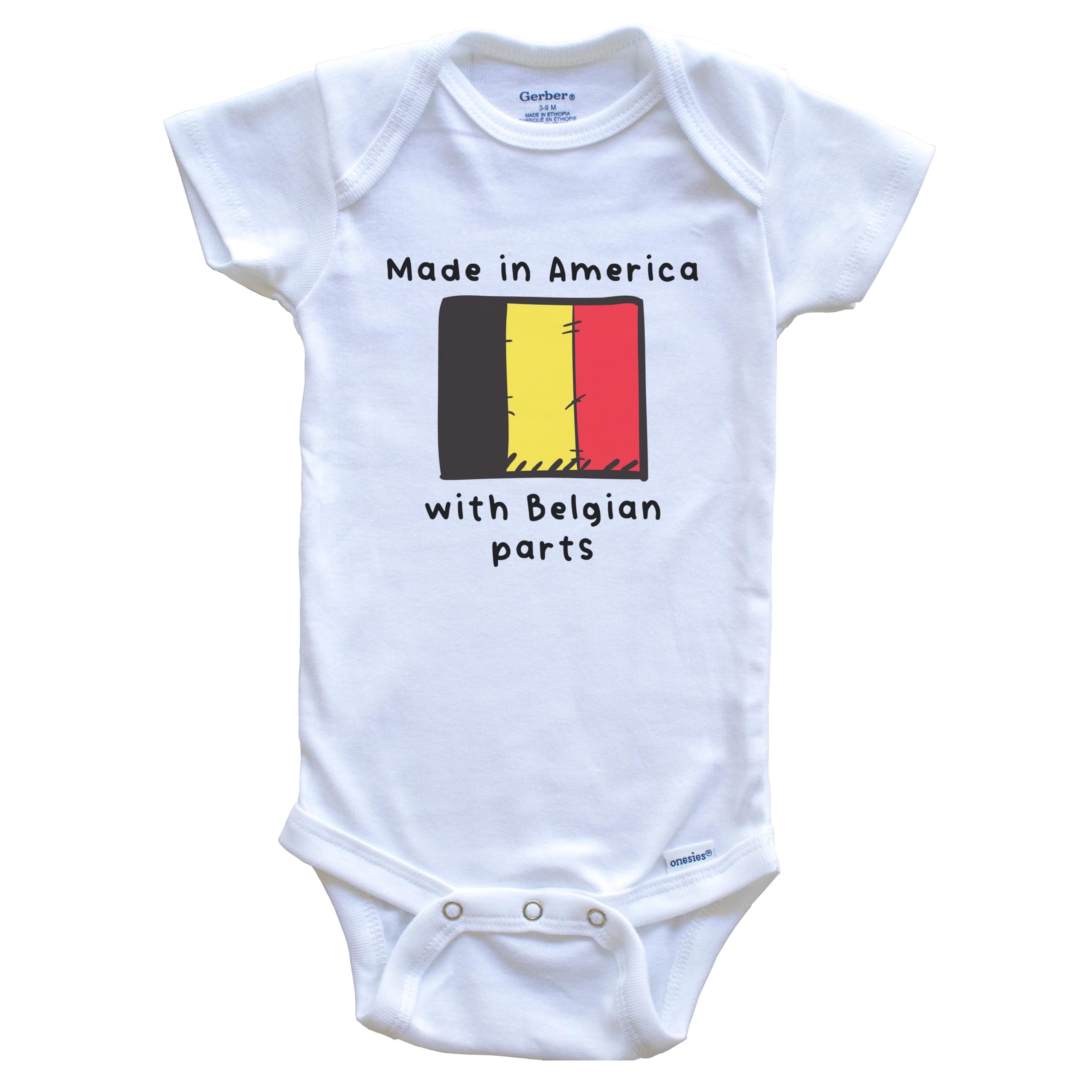 Belgium Flag One Piece Baby Bodysuit - American Made with Belgian Materials | Perfect for National Holidays & Cultural Celebrations