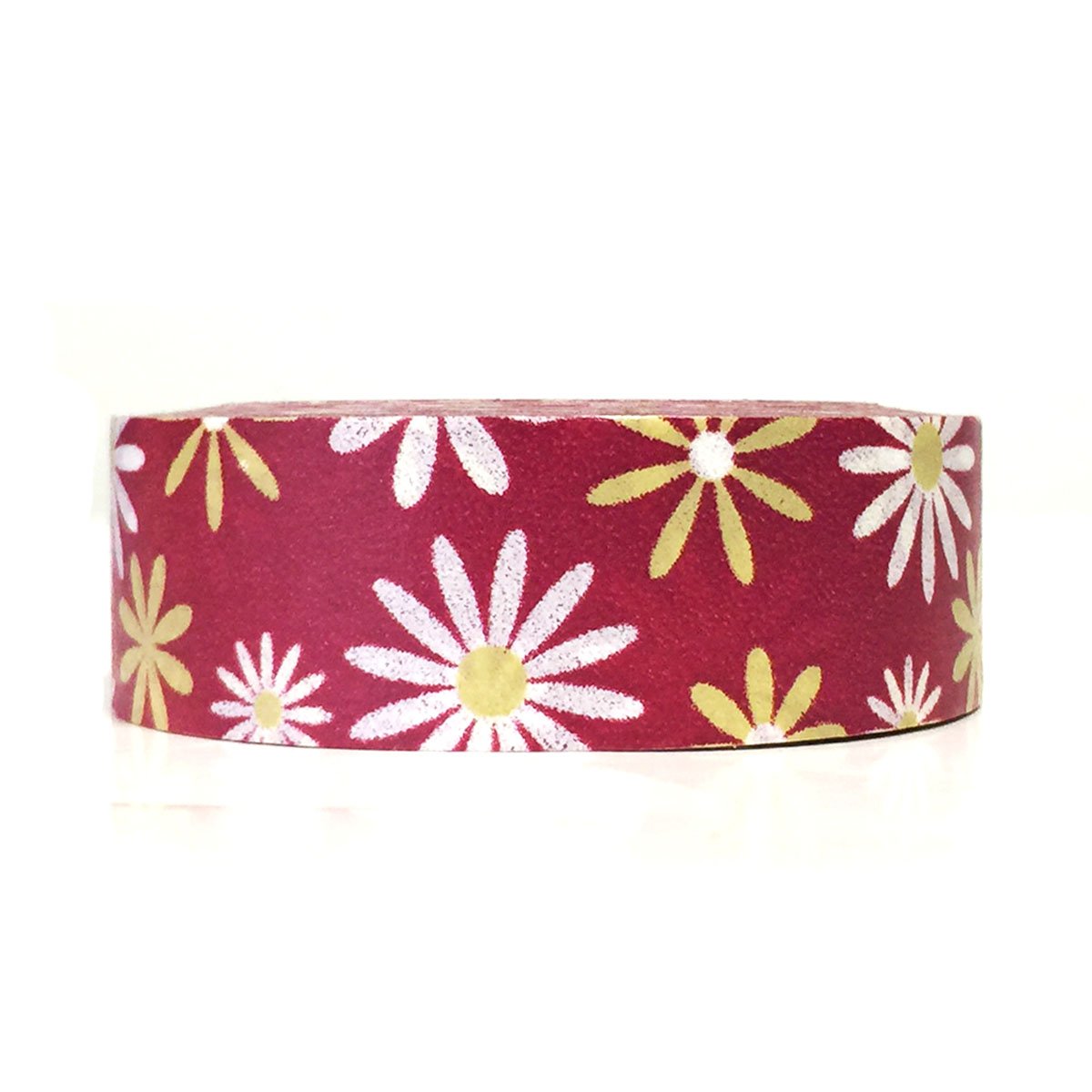 Allydrew Decorative Washi Masking Tape - Daisy Floral Pattern on Red Background for Scrapbooking, Journaling, Gift Wrapping & DIY Crafts