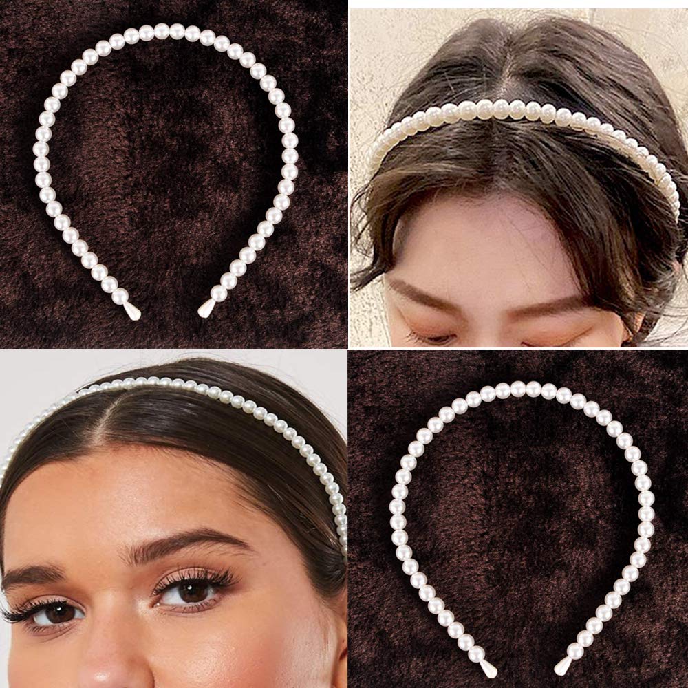 5 Pcs Pearl Headbands for Women - Elegant White Pearl Hair Hoops & Fashion Headbands for Weddings, Parties, Prom & Special Occasions