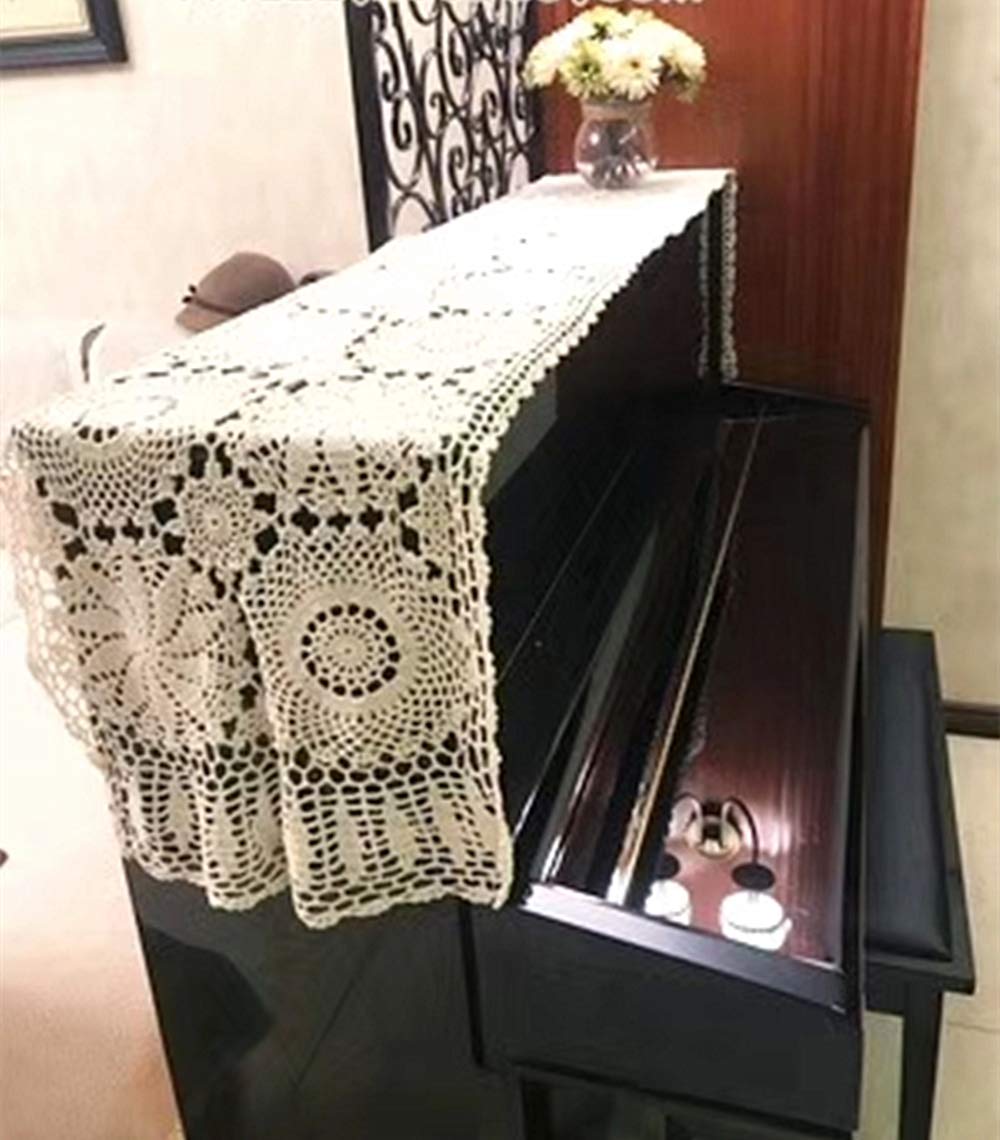 Hand Crochet Beige Cotton Lace Table Runner - 15