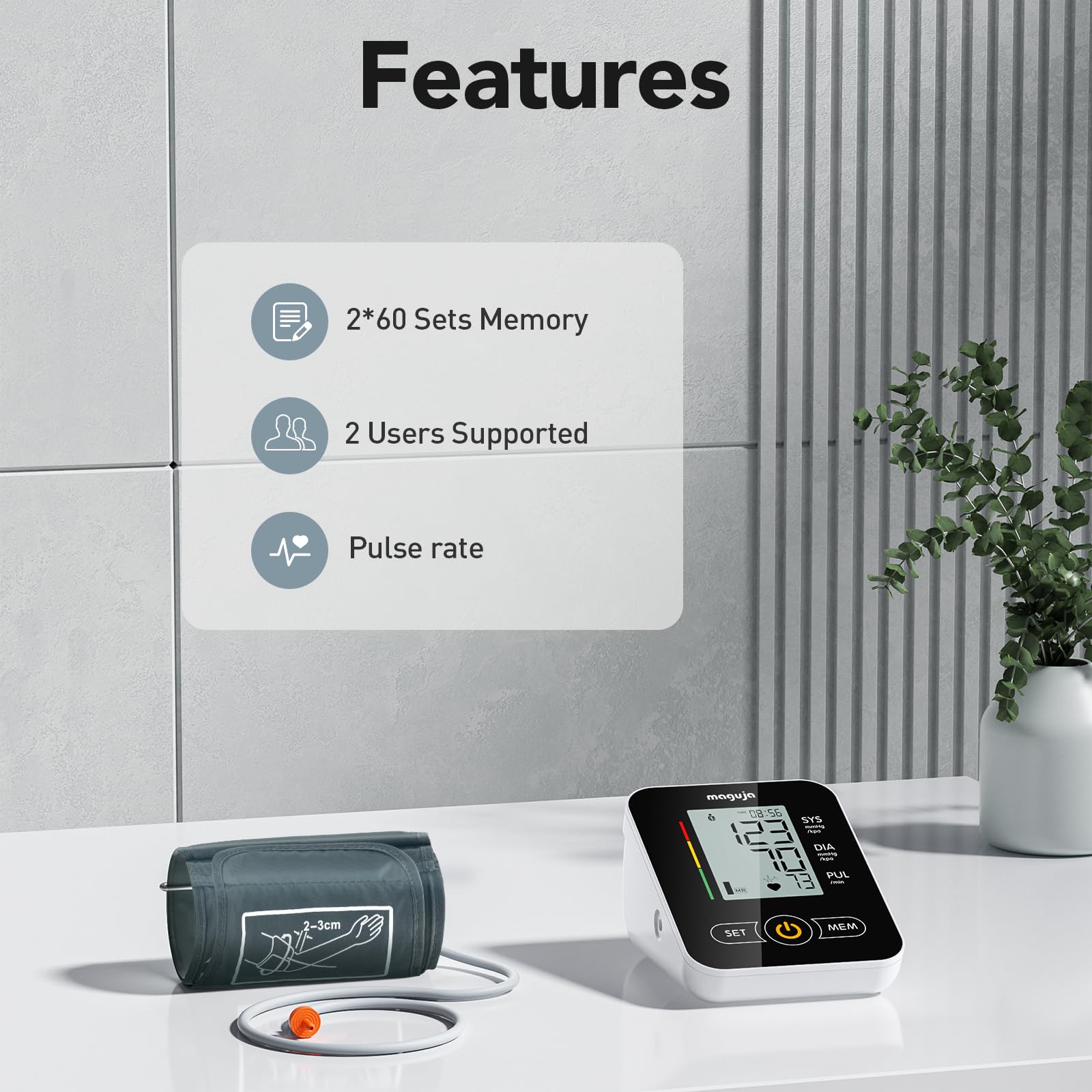 Maguja Automatic Digital Upper Arm Blood Pressure Monitor with Cuff - Accurate Home BP Machine for Health Tracking | Ideal for Seniors & Hypertension Patients
