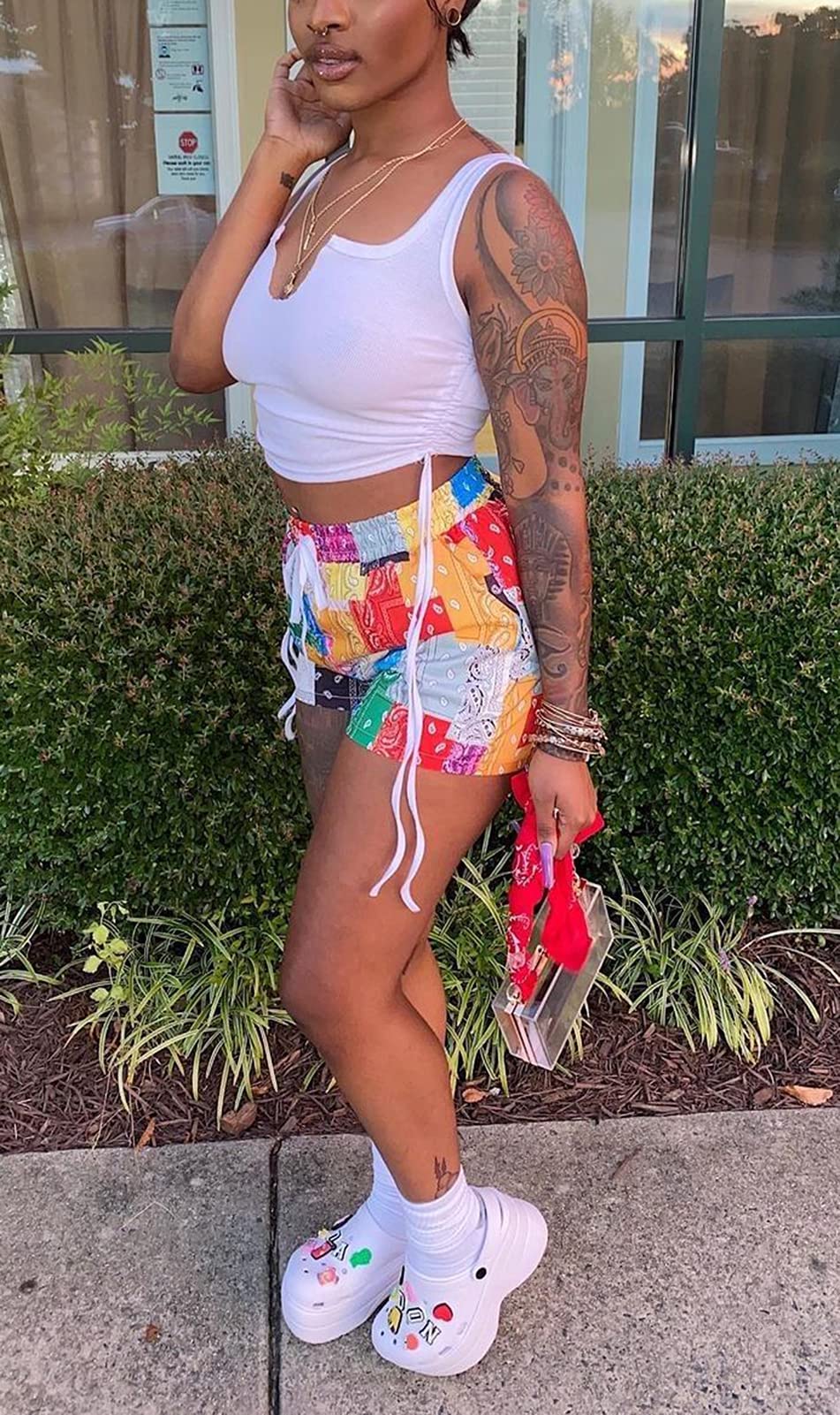 Acelyn Women's Sexy 2 Piece Short Sets - Summer Crop Tank Top & Patchwork Shorts Outfit | Casual Beachwear, Vacation Outfits, Street Style Fashion