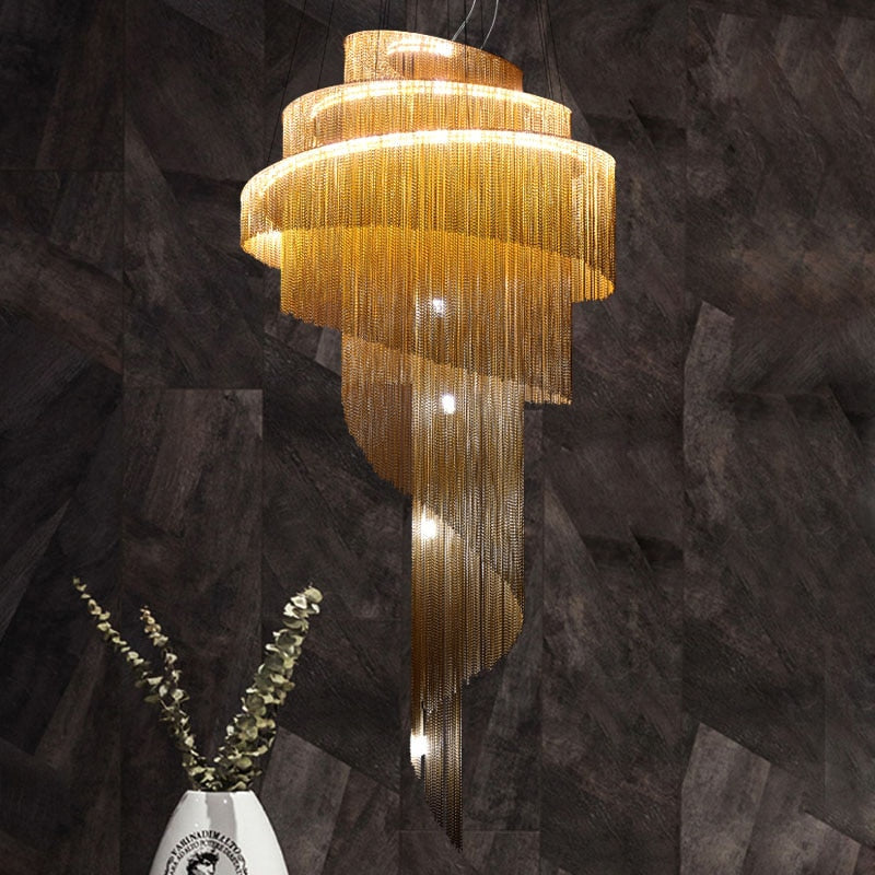 Spiral Chain Chandelier - Modern Elegant Staircase Lighting Fixture for Home Decor | Perfect for Living Room, Dining Room & Entryway Lighting