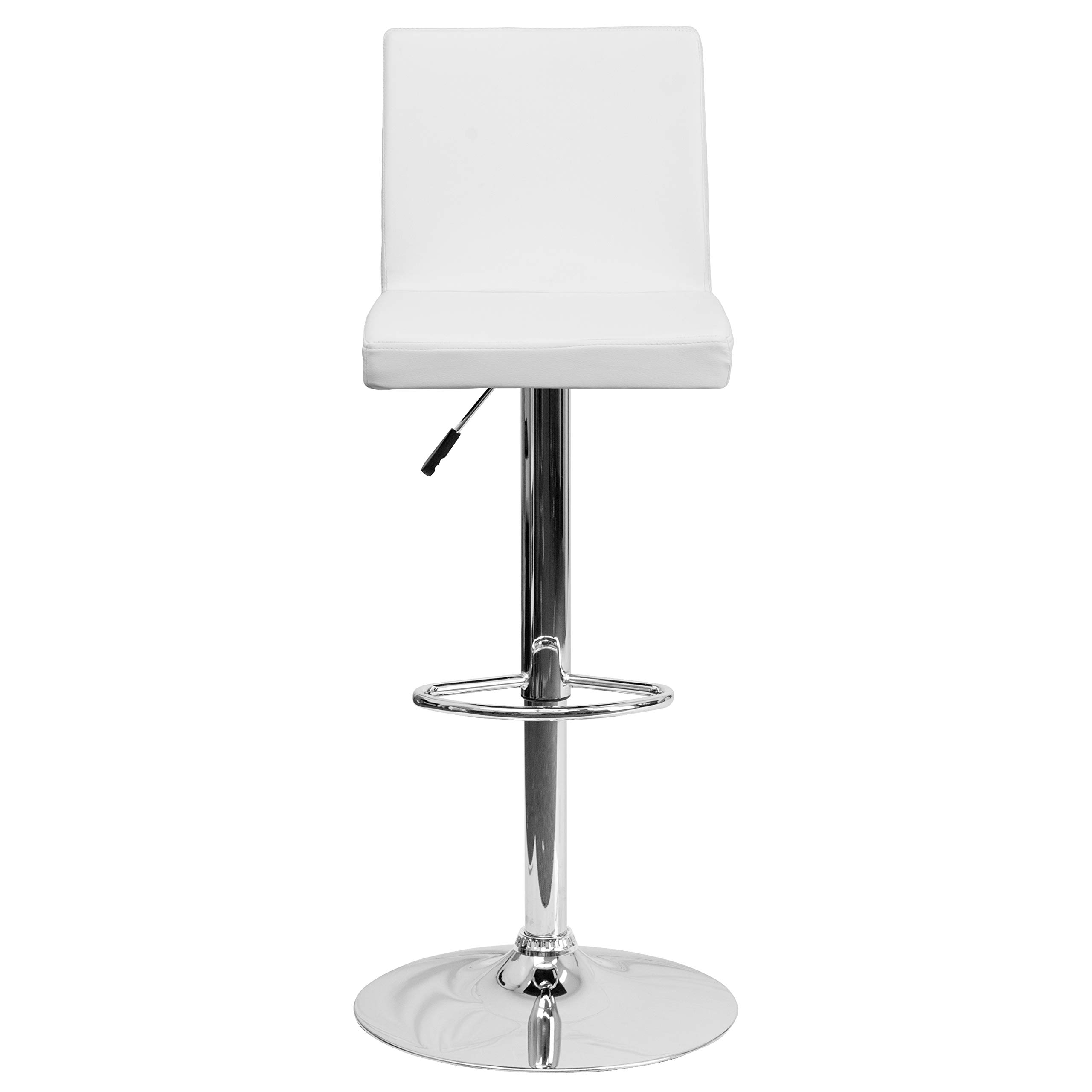 2 Pack White Vinyl Adjustable Height Bar Stools with Panel Back & Chrome Base - Perfect for Kitchen Island, Breakfast Nook & Home Bar Seating