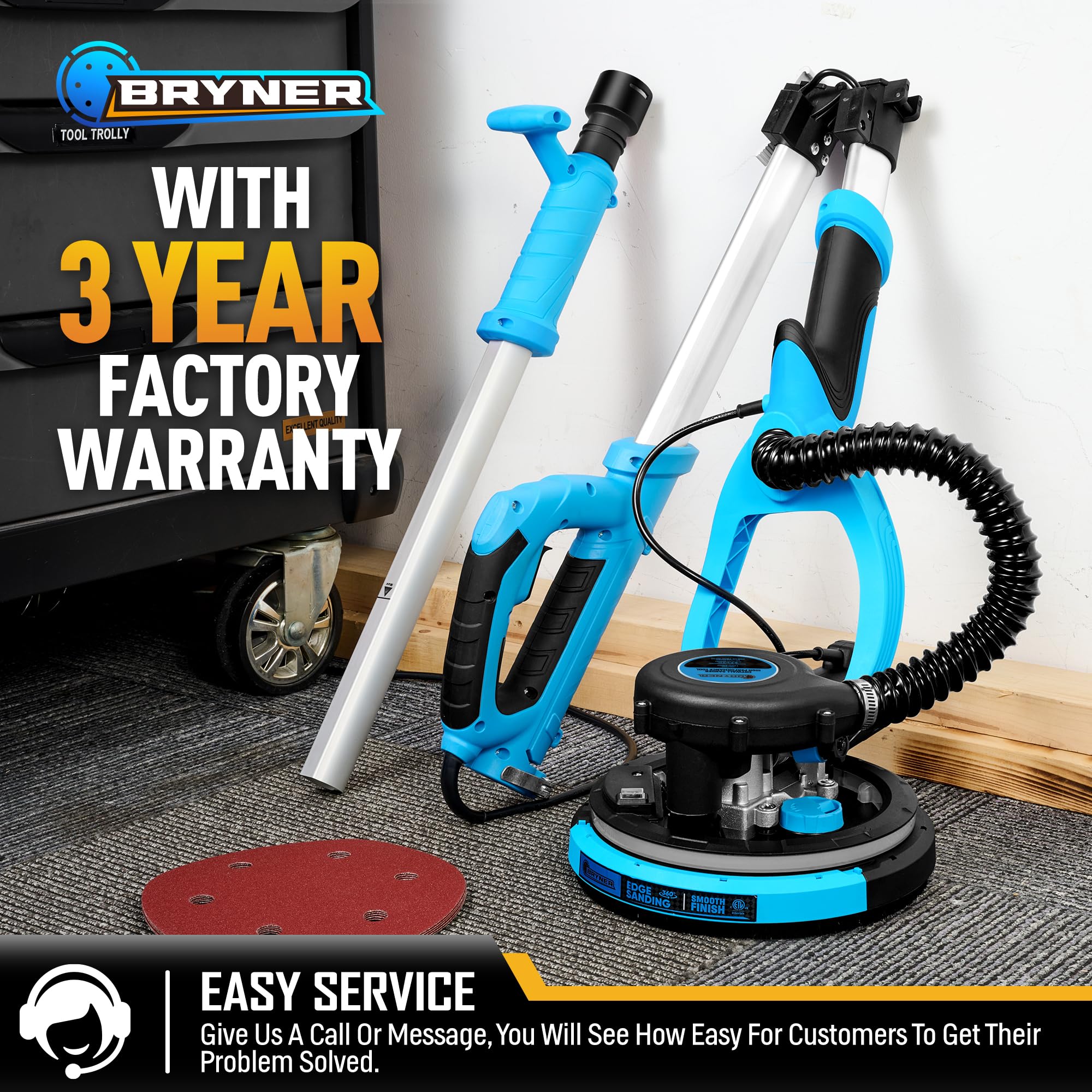 780W Electric Drywall Sander with Vacuum Attachment - 7 Speed Adjustable 900-1800RPM, Dustless Floor Sander with Labor-Saving Back Belt for Popcorn Ceiling, Walls & Floors - Perfect for Home Renovation, Construction and DIY Projects