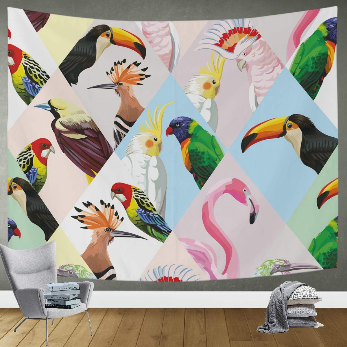 DOMIKING Tropical Birds Wall Hanging Tapestry - 60x51in Bohemian Bedroom Decor for Dorm, Home & Apartment | Nature-Inspired Wall Art for Living Room, Bedside & Meditation Space
