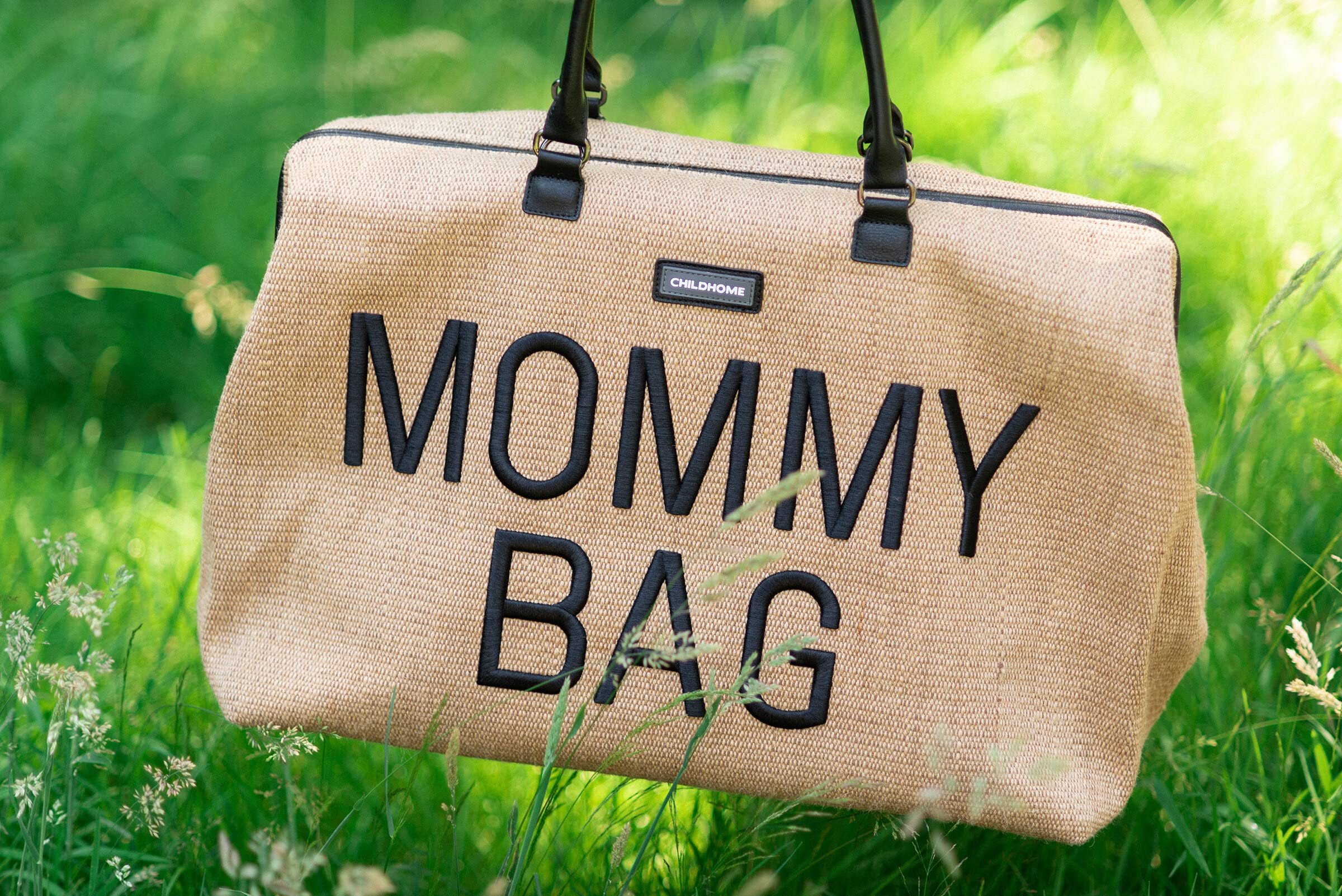 Childhome The Original Mommy Bag - Large Baby Diaper Bag & Hospital Bag for Moms, Spacious Tote for Travel & Pregnancy Essentials (Raffia Natural) | Perfect for Hospital Visits, Baby Outings & Everyday Use