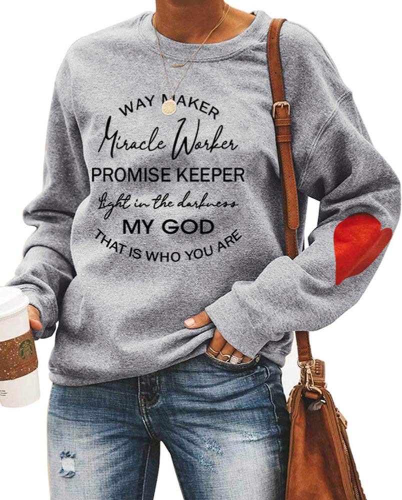 Way Maker Miracle Worker Sweatshirt for Women - Christian Graphic Pullover with Sarcastic Quote - Religious Workout Tops for Church, Gym & Casual Wear
