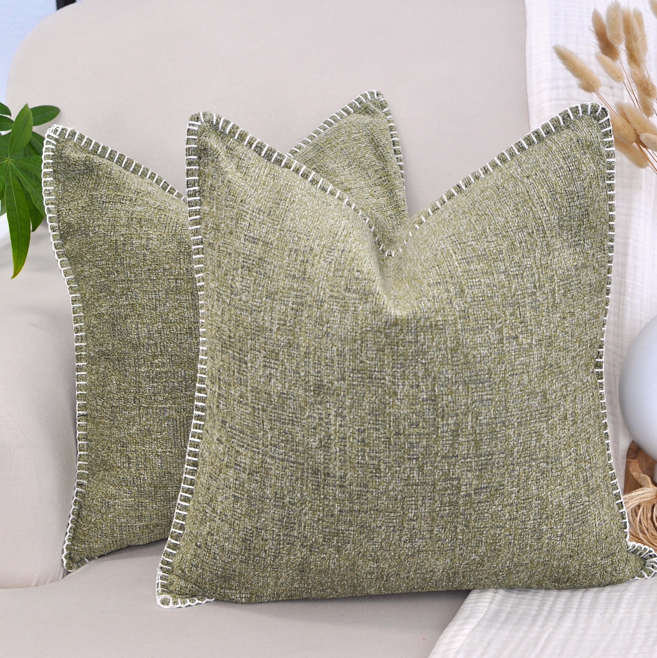 2-Pack 26x26 Inch Light Olive Green Extra Large Throw Pillow Covers - Soft Cozy Square Euro Pillow Cases for Couch, Sofa & Bed - Modern Oversized Decorative Euro Shams for Living Room, Bedroom & Home Decor