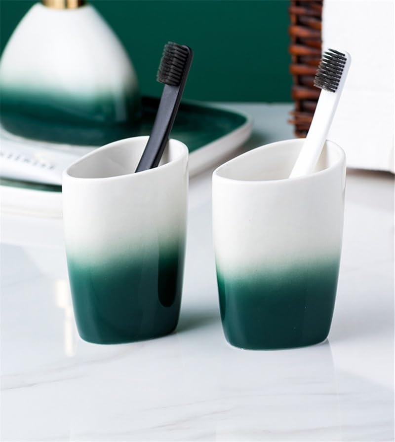 Ceramic Toothbrush Holder & Lotion Bottle Set - Modern Bathroom Organizer with Soap Dispenser - Home Washroom Decor for Vanity Countertop, Sink Area & Guest Bathroom