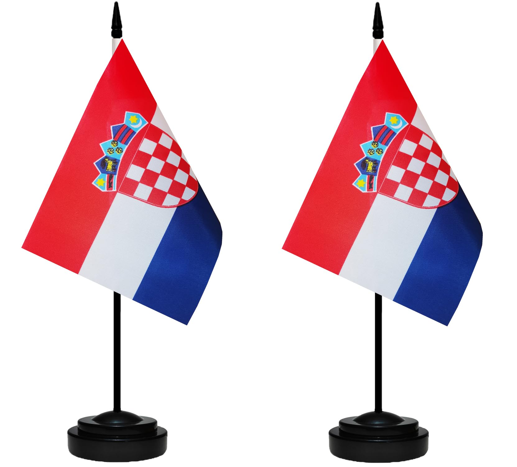 Premium Croatia Mini Desk Flag Set - 2 Pack Miniature Croatian Table Office Flags with 13