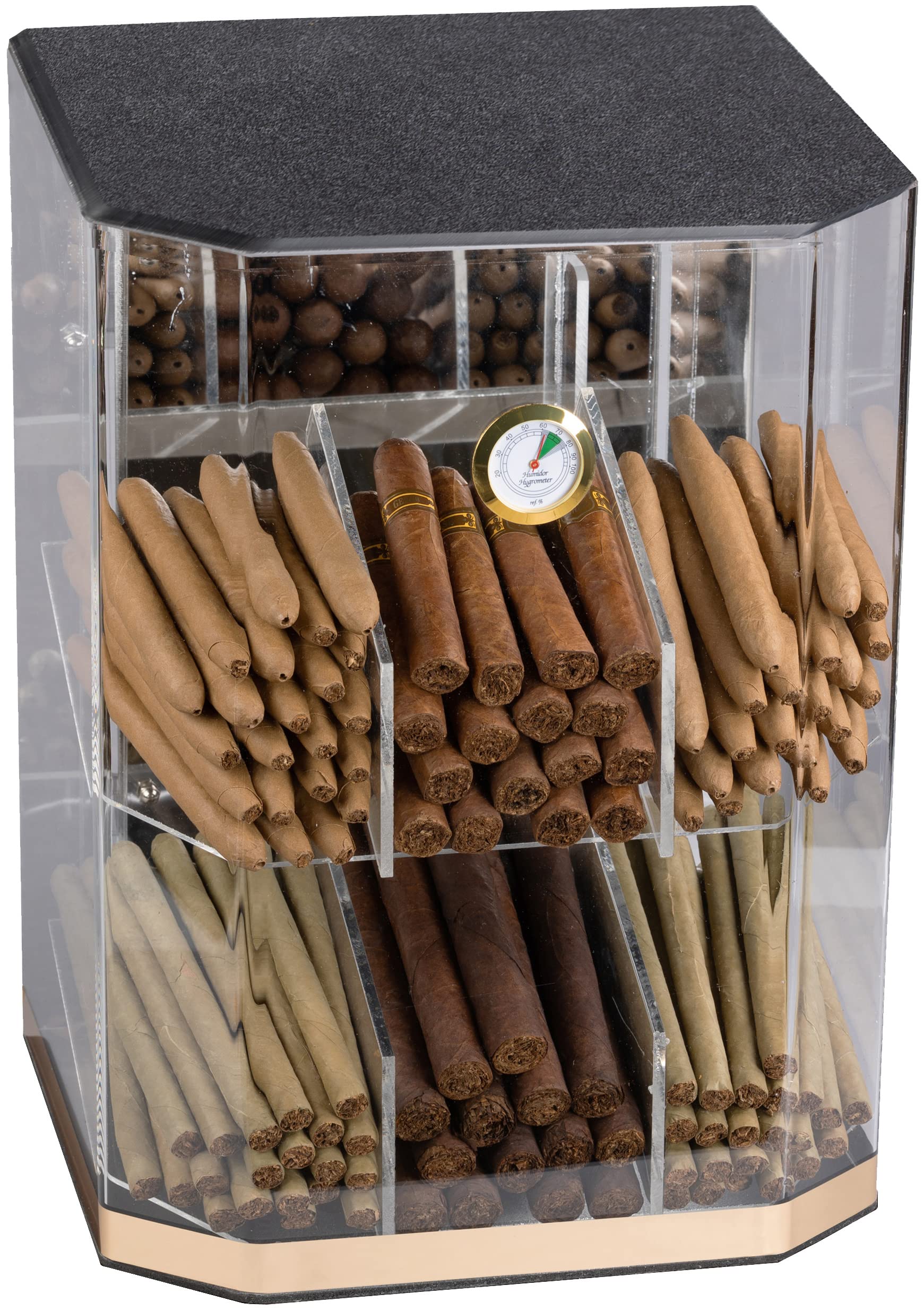 Premium Clear Acrylic Cigar Humidor - Franklin Table Top Display Case Holds Up to 150 Cigars - Perfect for Home, Office & Cigar Lounge Storage