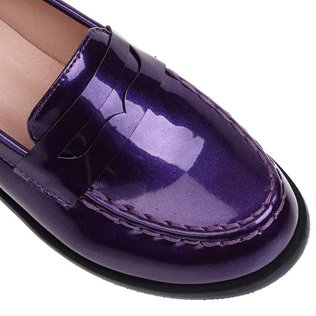 KISSASA Women's Patent Leather Loafers - Low Heel Round Toe Slip On Shoes for Work, Office & Casual Wear | Comfortable Mid Block Heel Pumps for Professional Women