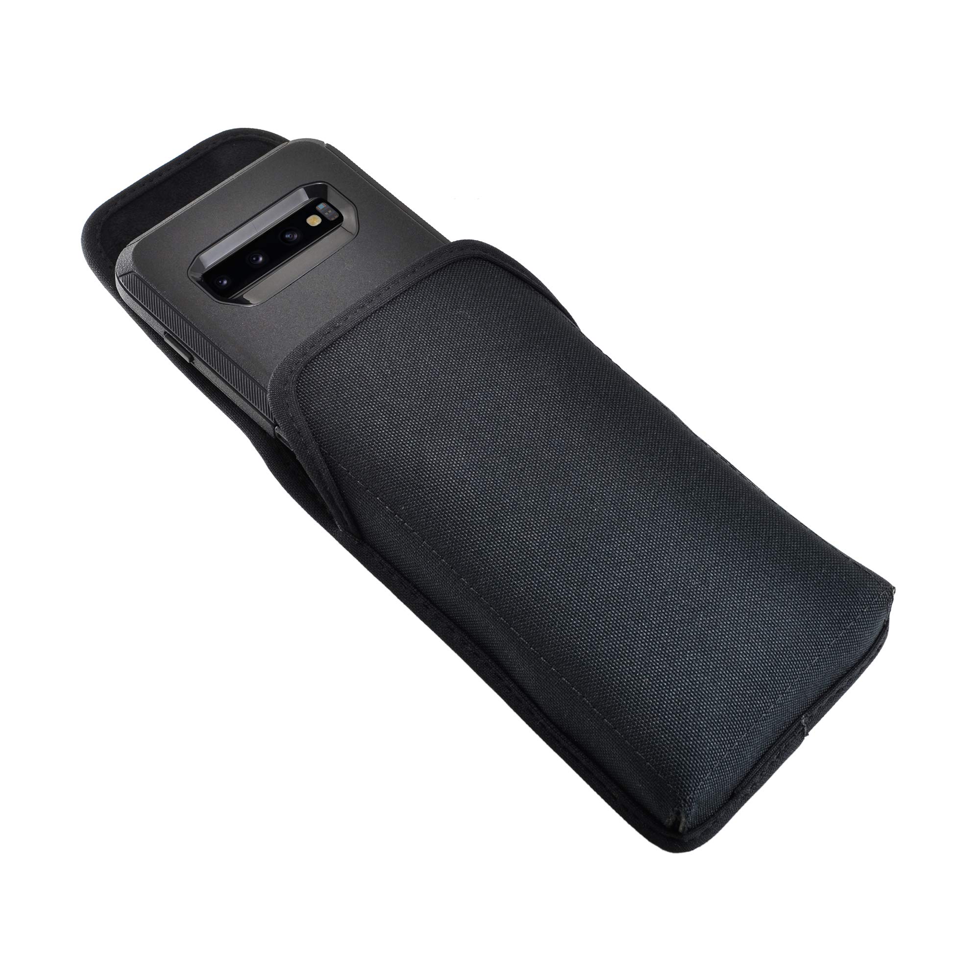 Premium Nylon Phone Holster for Samsung Galaxy S25-S20 - Black Belt Clip Pouch for Phones with Bulky Cases - Durable Cell Phone Holder with Metal Clip - Perfect for Outdoor Activities, Work & Travel