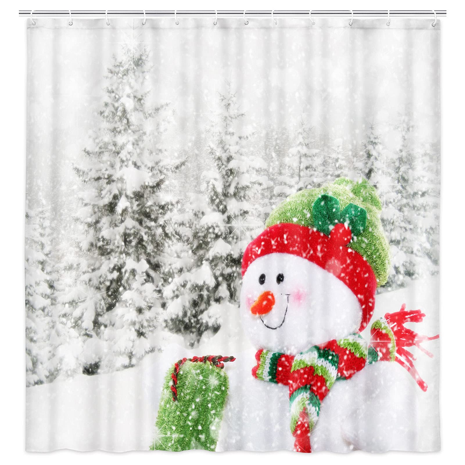 Funny Retro Christmas Snowman Shower Curtain - Waterproof Polyester Fabric Bath Curtain with Hooks for Kids - Gray Cute Xmas Bathroom Decor (Multi-Color) - Perfect for Winter Holidays & Festive Bathroom Decorations