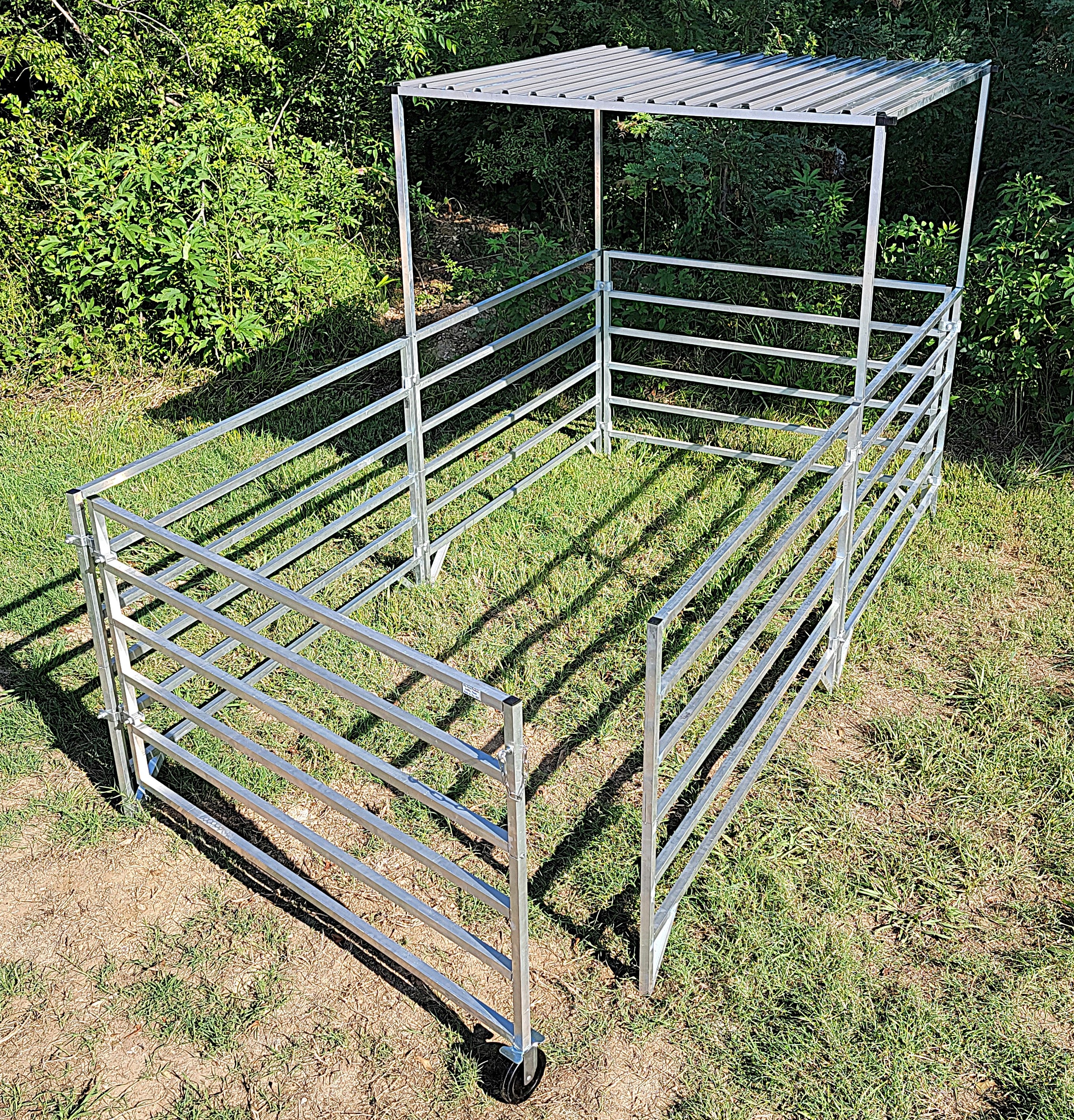 5 Ft X 10 Ft Aluminum Stall Kit with 6 Rails, 5 Panels & 1 Gate - Includes Shade Canopy for Horse Stalls, Livestock Pens & Outdoor Events