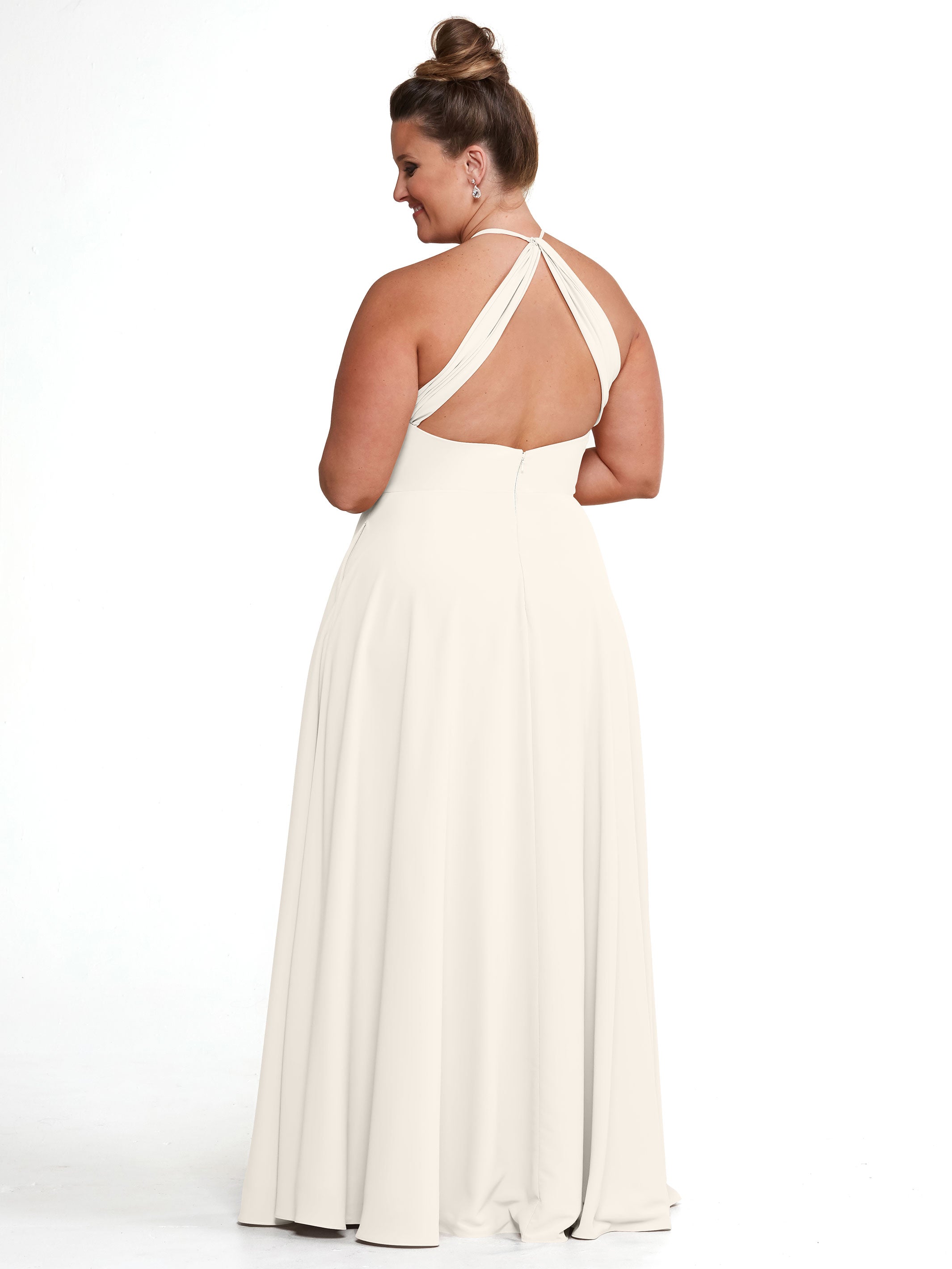 83022 Stretch Chiffon Halter A-Line Bridesmaid Dress with Pockets - Elegant Formal Gown for Weddings, Parties & Special Occasions