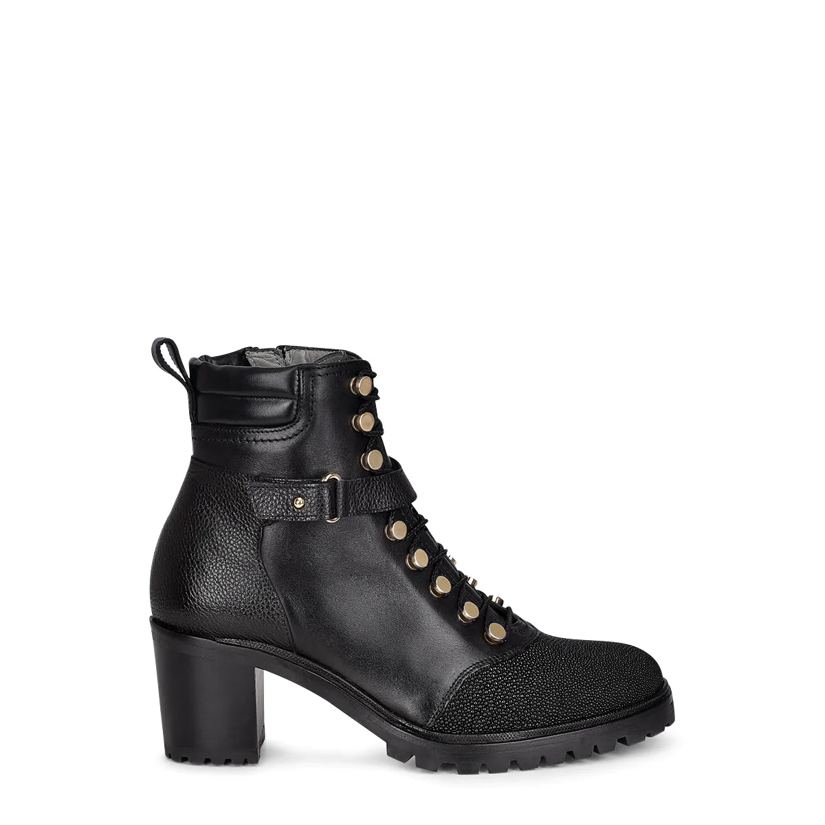 Stylish Black Stingray Ankle Combat Boots for Women - Fashionable & Durable Footwear for Casual Outfits, Night Out, and Streetwear Looks