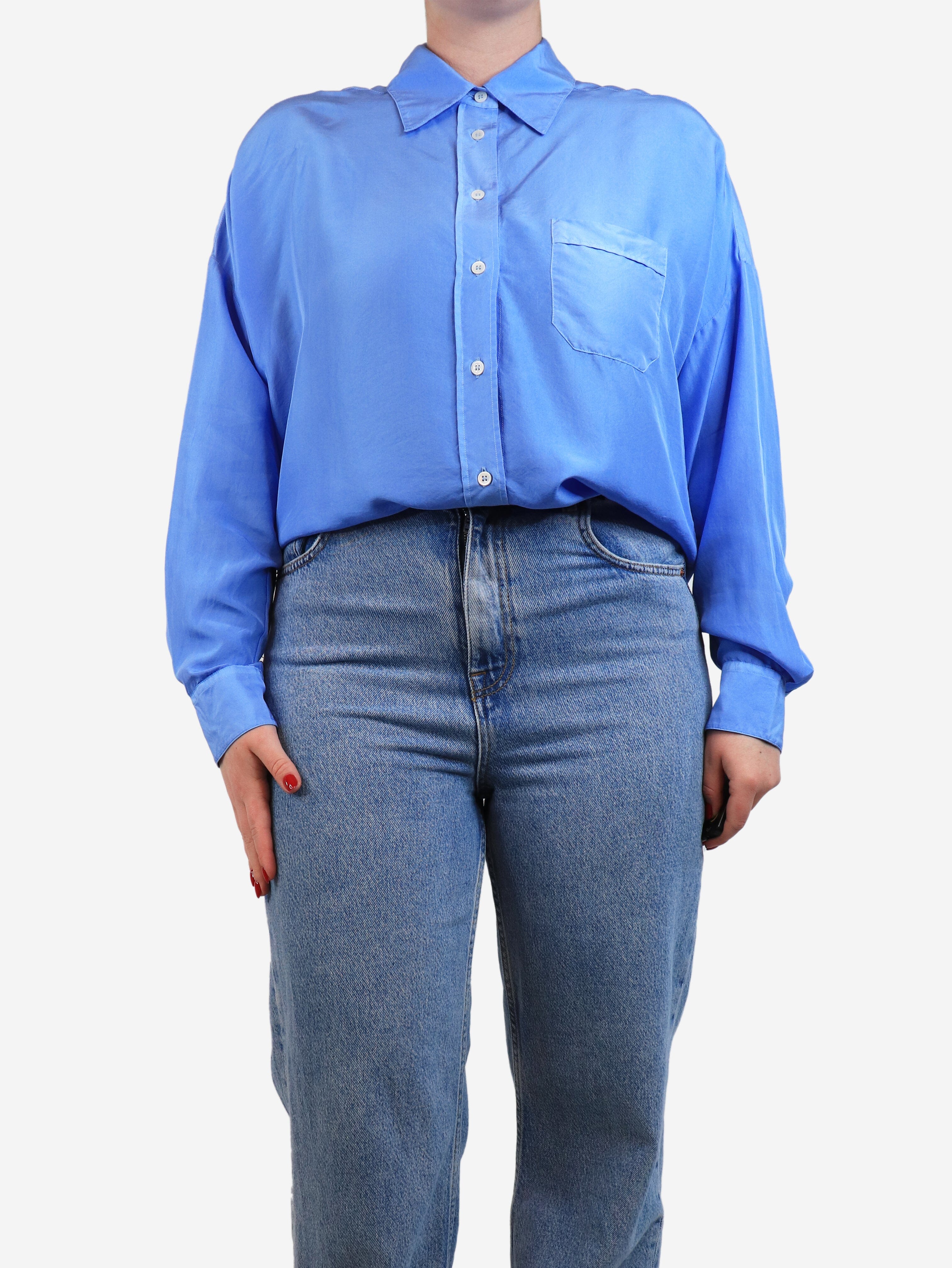 Elegant Blue Silk Shirt for Women - UK Size 14 | Premium Quality Formal & Casual Wear for Office, Party & Special Occasions