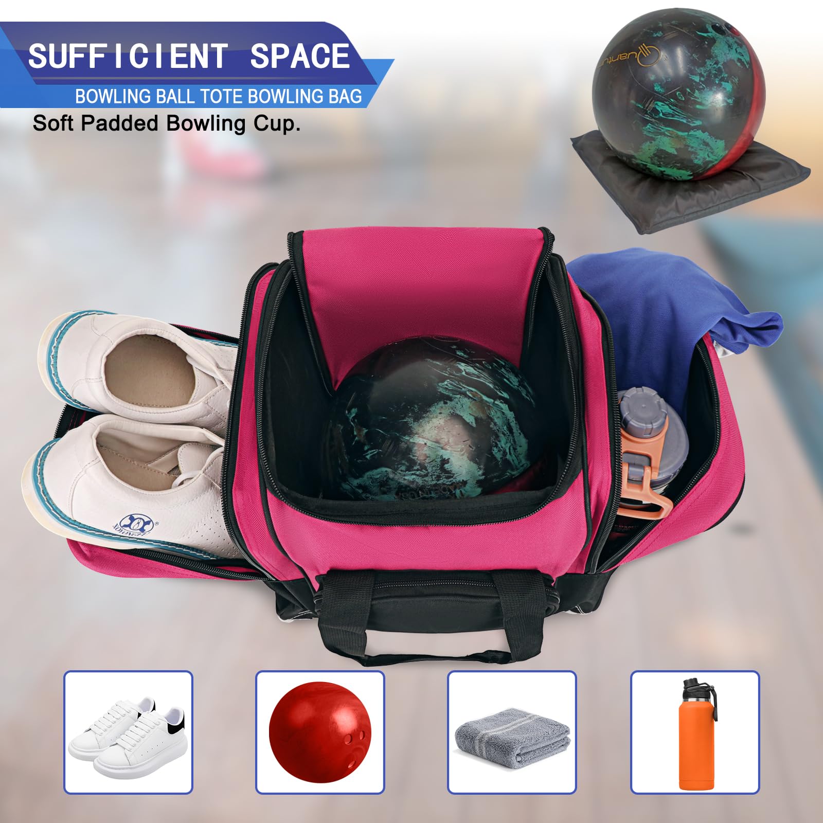 2022 Premium Single Bowling Ball Bag with Padded Holder - Fits Men's Size 14 Shoes & Accessories | Durable Tote for League Play & Practice Sessions