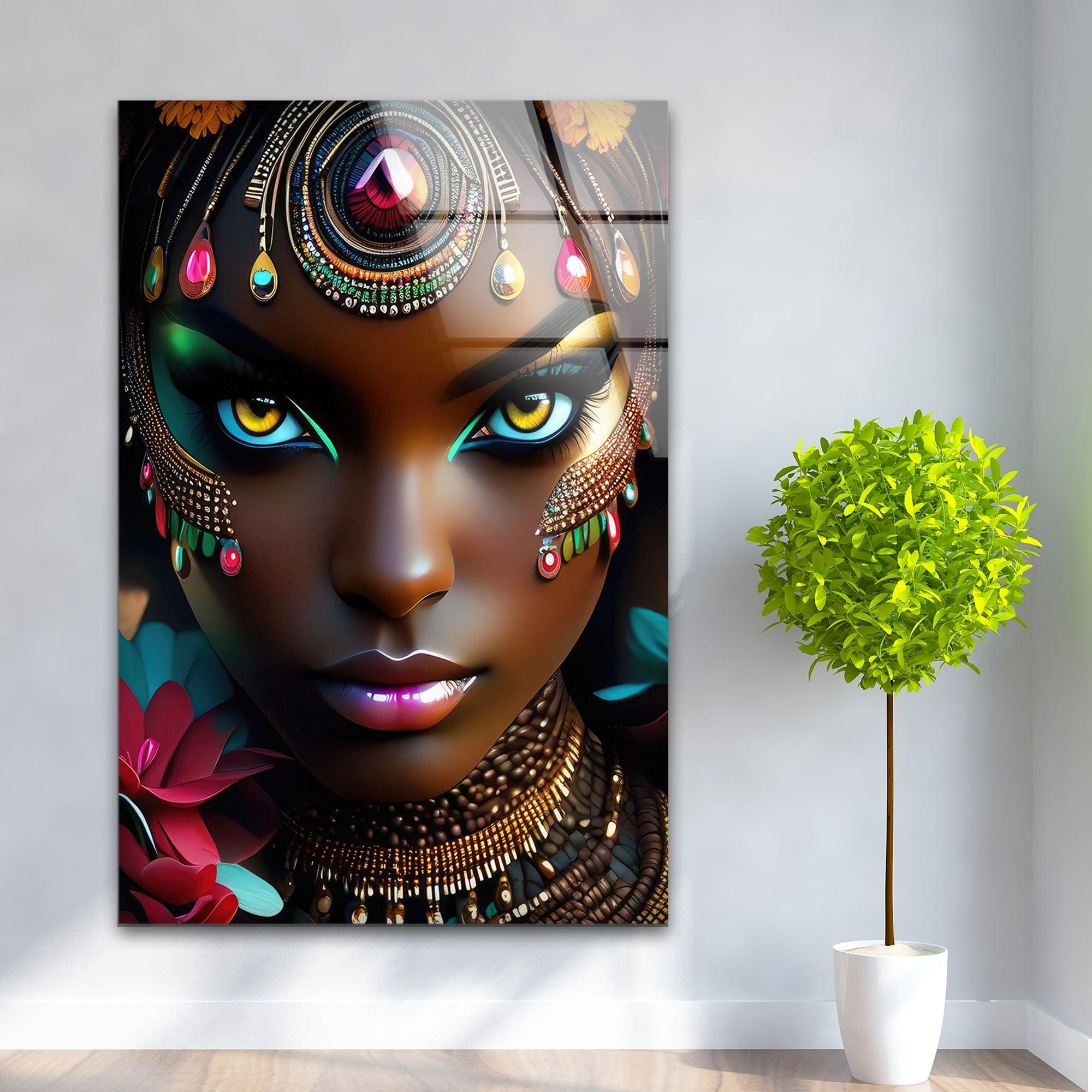Vibrant African Woman Glass Wall Art - Handmade Modern Home Decor for Living Room, Bedroom & Office - Unique Gift Idea for Housewarming & Holidays