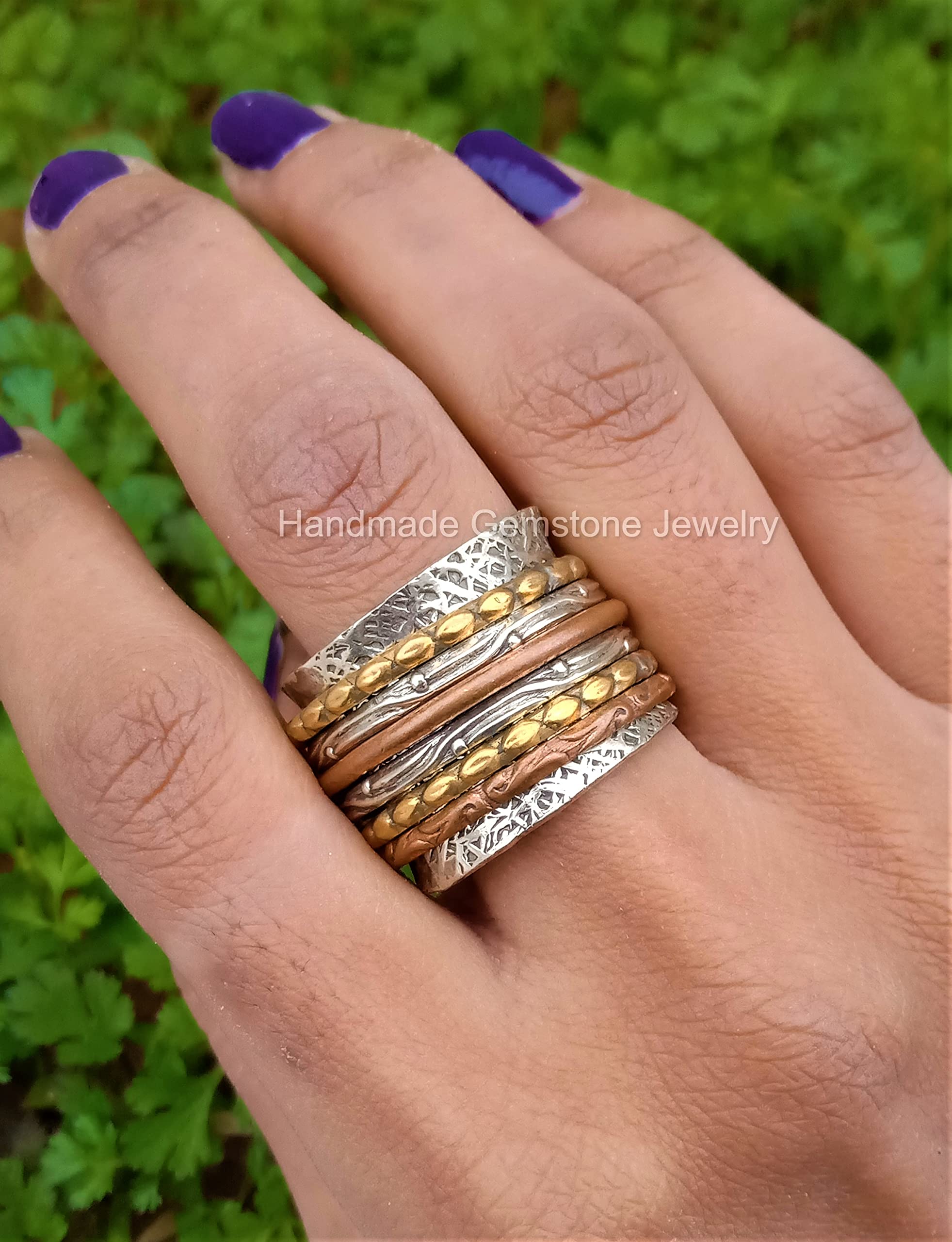 925 Sterling Silver Spinner Ring for Men & Women - Three-Tone Meditation Fidget Ring for Anxiety Relief, Stress Relief, and Focus - Perfect for ADHD, Thumb Ring, and Everyday Wear