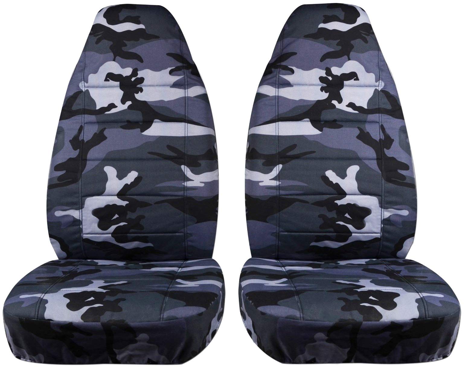 Universal Fit Gray Camouflage Car Seat Covers - Front Bucket Seats with Airbag, Seat Belt & Armrest Compatibility (22 Camo Prints) - Perfect for Trucks, SUVs & Off-Road Vehicles