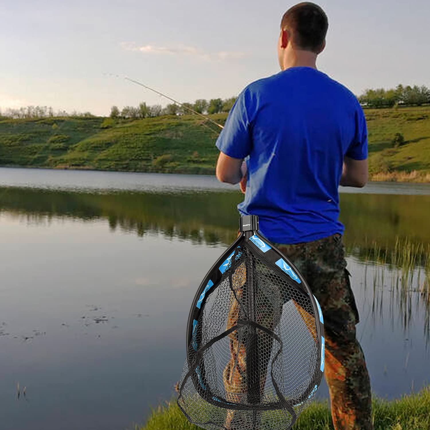 PLUSINNO Floating Fishing Net for Steelhead, Salmon, Fly, Kayak, Bass, Trout & Catfish - Rubber Coated Landing Net for Easy Catch & Release - Lightweight & Portable for Kayak Fishing & Outdoor Adventures