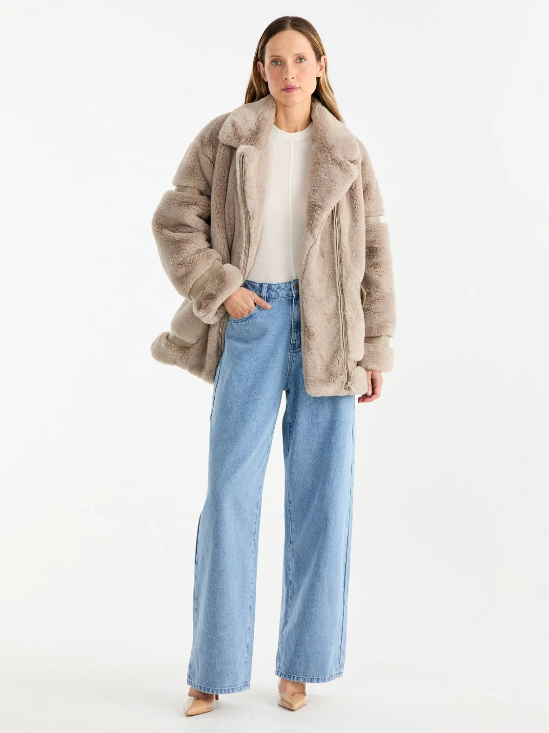 Ena Pelly Women's Clover Faux Fur Jacket - Cozy Winter Coat for Women, Soft Vegan Fur Outerwear - Perfect for Cold Weather, Parties & Date Nights