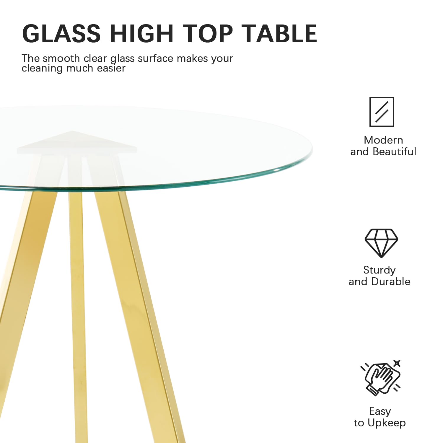 Small Round Clear Glass Bar Table with Gold Legs - Modern Luxury High Top Pub Table, Circular Bistro & Party Drink Table for Small Spaces - Perfect for Home Bars, Living Rooms, Patios & Outdoor Entertaining