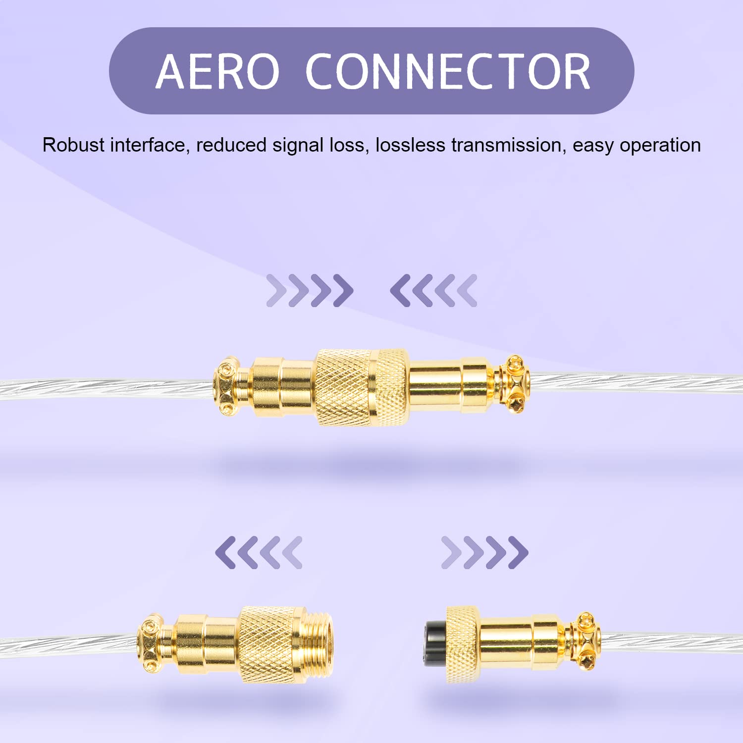 XINMENG C02 Coiled USB-C Keyboard Cable - Detachable Aviator Connector for Gaming Keyboard & Laptop - Clear