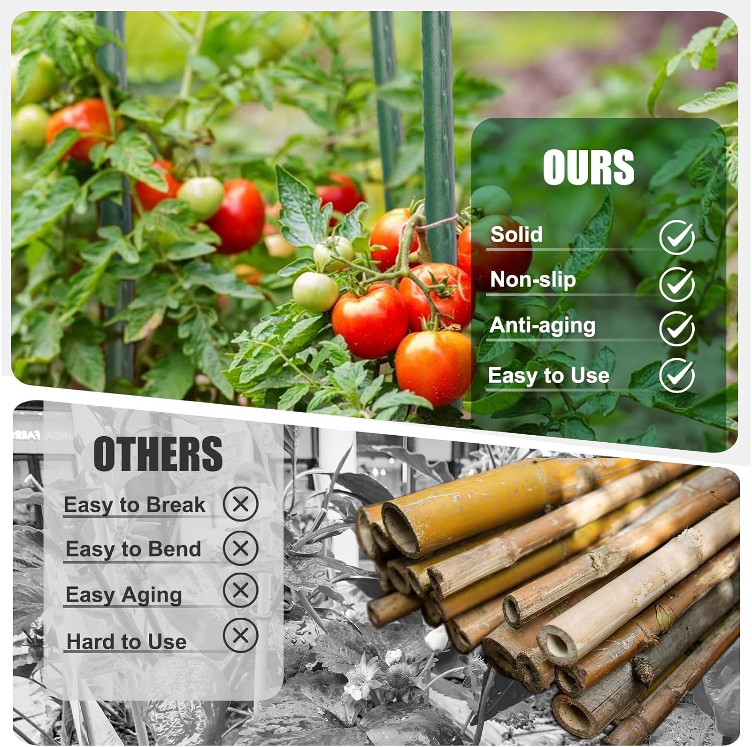 BTSD 55-Inch Heavy Duty Steel Garden Stakes for Tomato Plants - Pack of 25 | Rust-Proof Plant Support Stakes for Outdoor Gardening, Vineyard & Vegetable Support