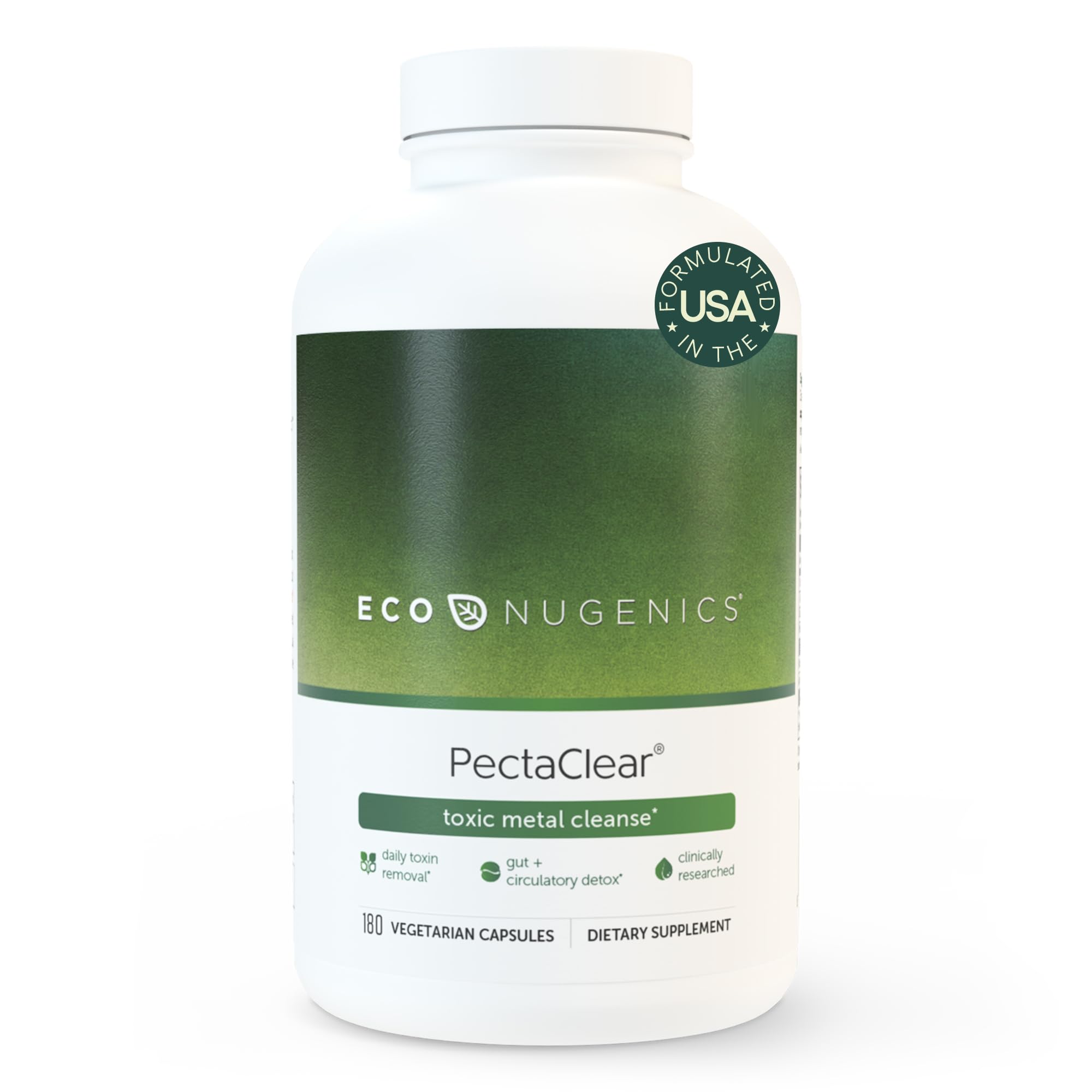 EcoNugenics PectaClear Detox Supplement for Heavy Metal Cleansing – Natural Liver & Kidney Support with Gut Repair – Boosts Energy, Weight Management & Hormone Balance – 180 Capsules for Daily Wellness & Detox Routine
