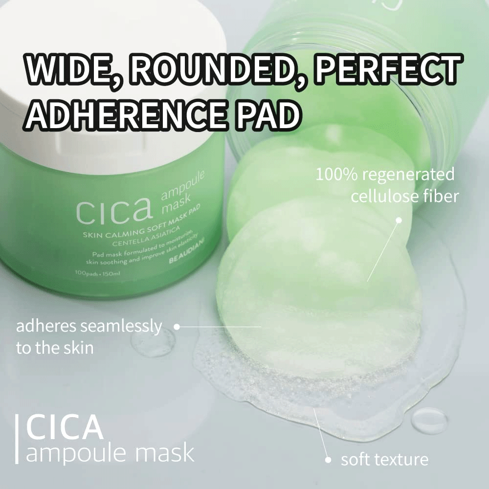 BEAUDIANI Cica Ampoule Mask 100 Pads - Soothing & Hydrating Facial Sheet Masks for Sensitive Skin | Perfect for Daily Skincare Routine & Post-Treatment Care