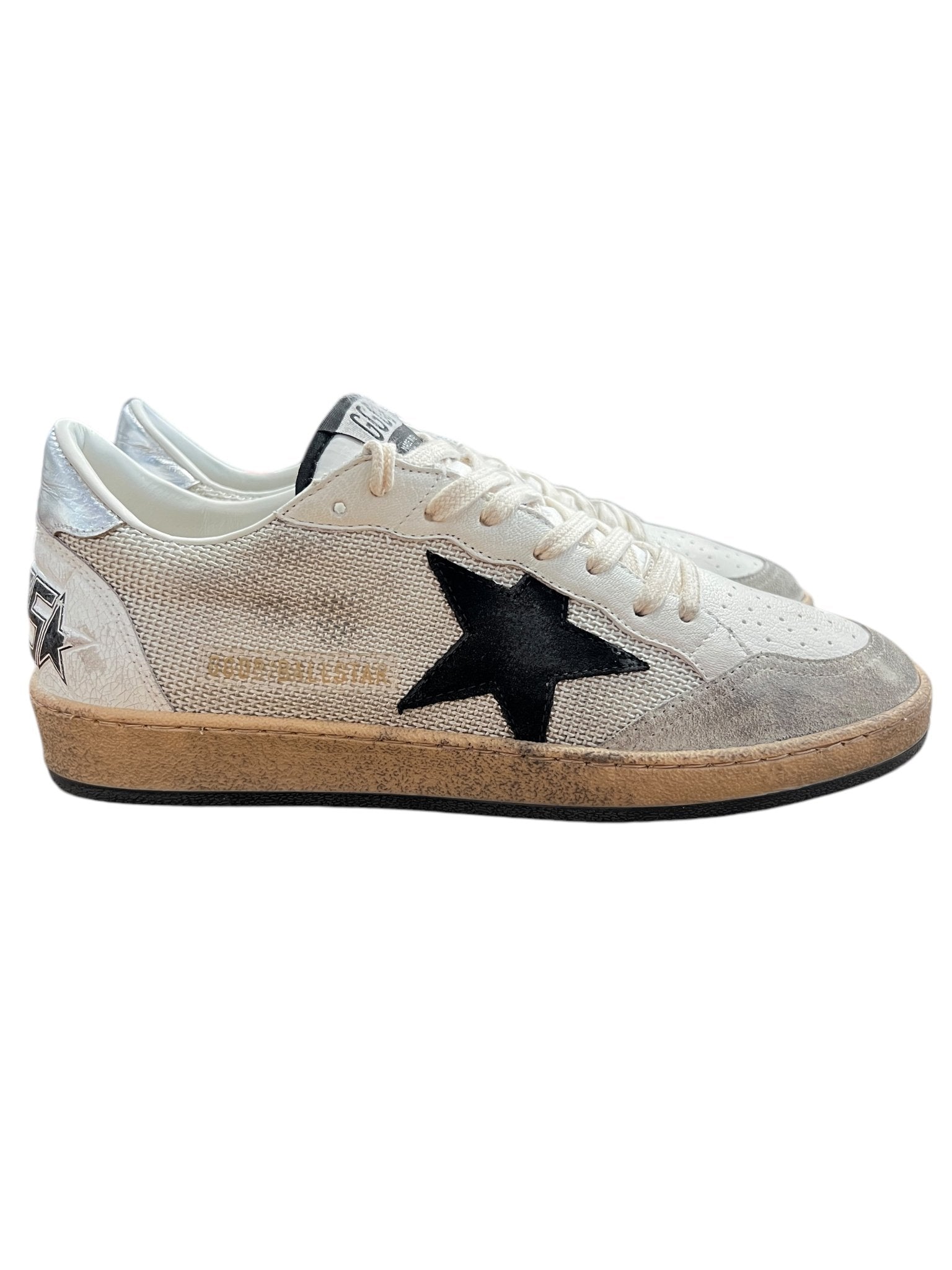 Golden Goose GMF00117 Ball Star Sneakers - Light Silver & Black Women's Fashion Shoes for Casual Wear & Street Style