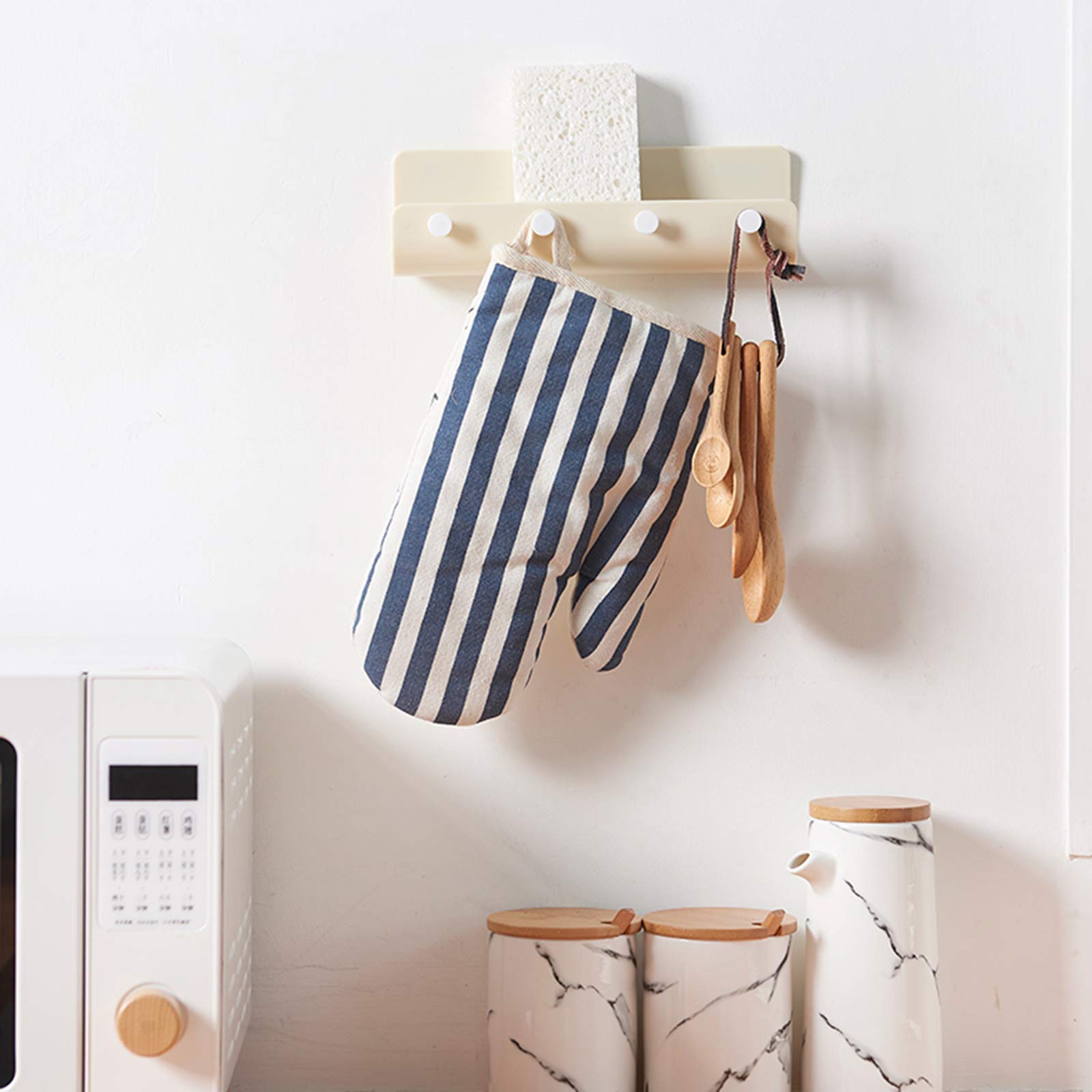 Wall Mounted Key Holder Shelf with Hooks - Entryway, Kitchen & Bathroom Storage Organizer - Floating Shelf for Keys, Coats & Photo Display - Orange Home Decor