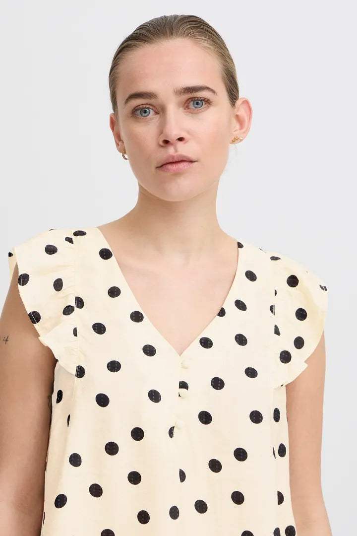 Dita Sleeveless Women's Top - Birch Dot Print Summer Blouse for Casual Wear & Date Night Outfits