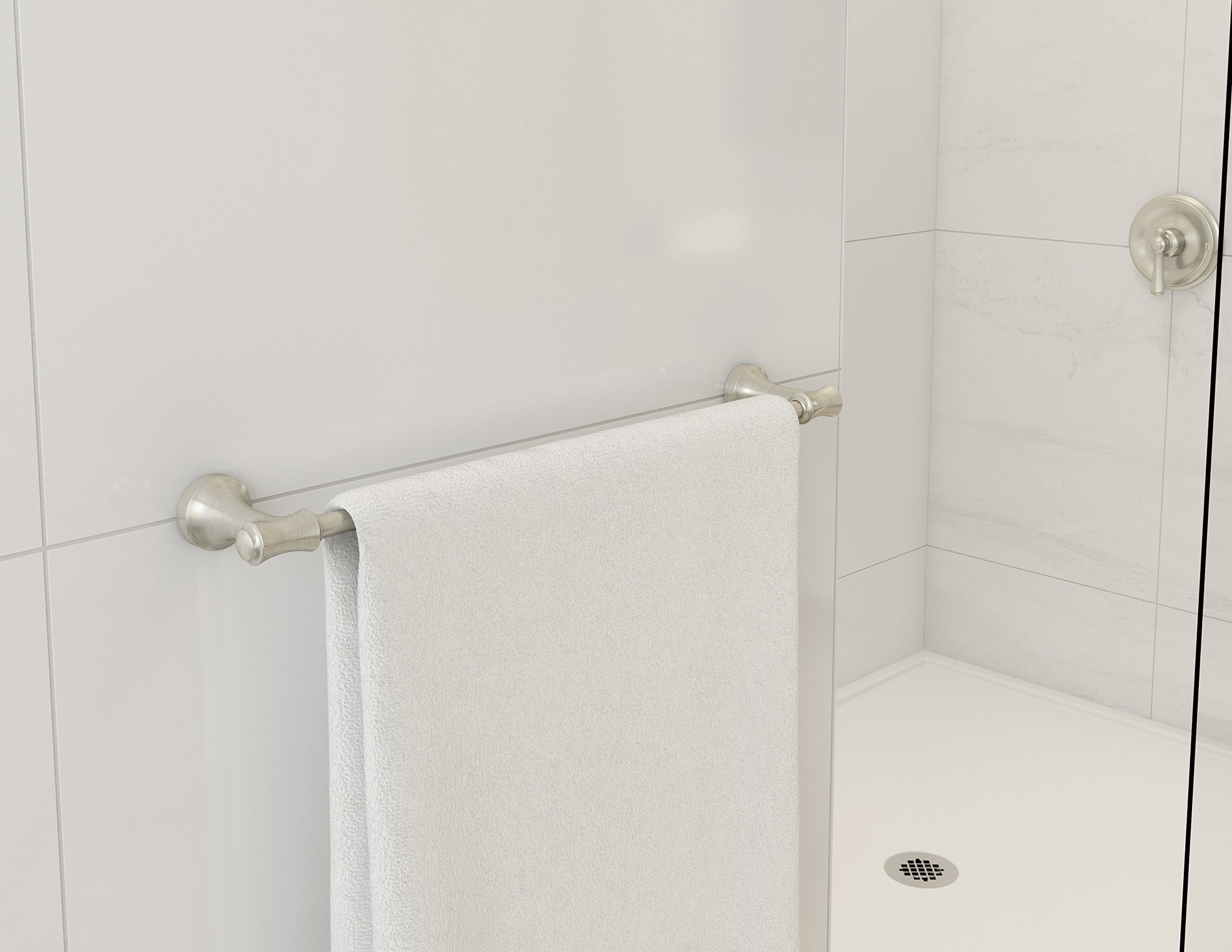 Symmons 543TB-24-STN 24 Inch Satin Nickel Wall Mounted Towel Bar - Bathroom Towel Rack for Spa, Hotel & Home Decor