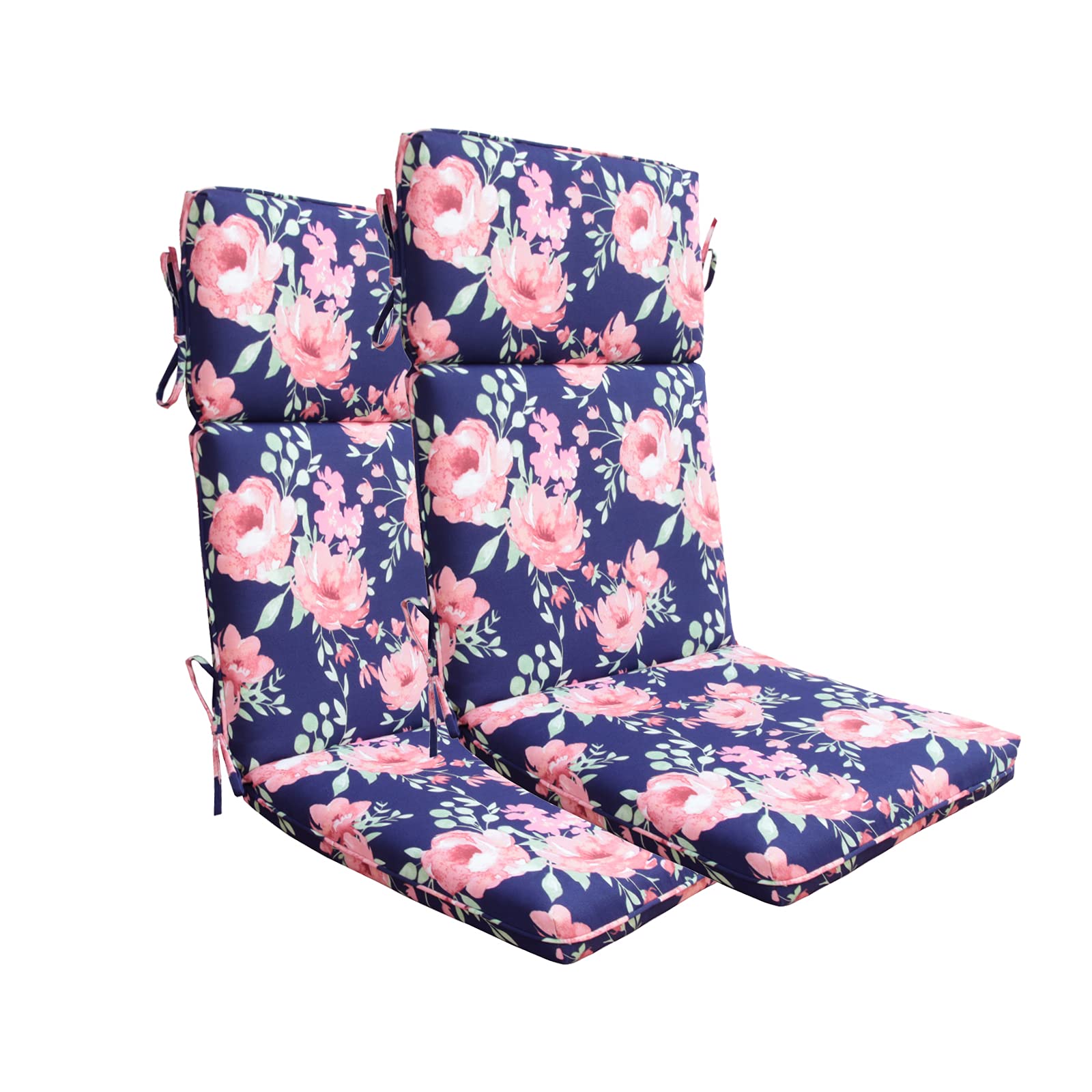 BOSSIMA High Back Chair Cushions Set of 2 - Indoor Outdoor Patio Seat Cushions with Pink Floral Design - Perfect for Garden, Poolside, and Deck Relaxation