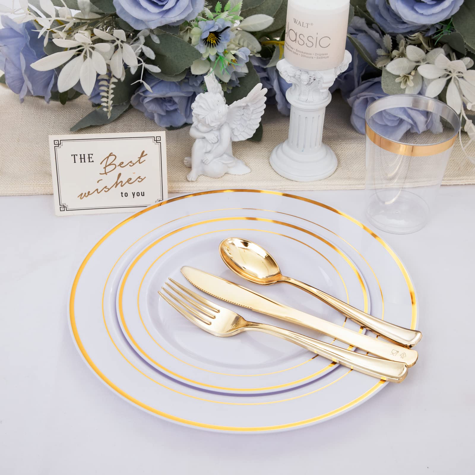 WELLIFE 150-Piece Gold Plastic Party Dinnerware Set - 25 Gold 10.25