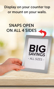 5x7 AD Promo Snap Frame in Metal Silver Finish - Counter Top, Tabletop, Shelf & Wall Mount Display for Retail Stores, Restaurants & Offices