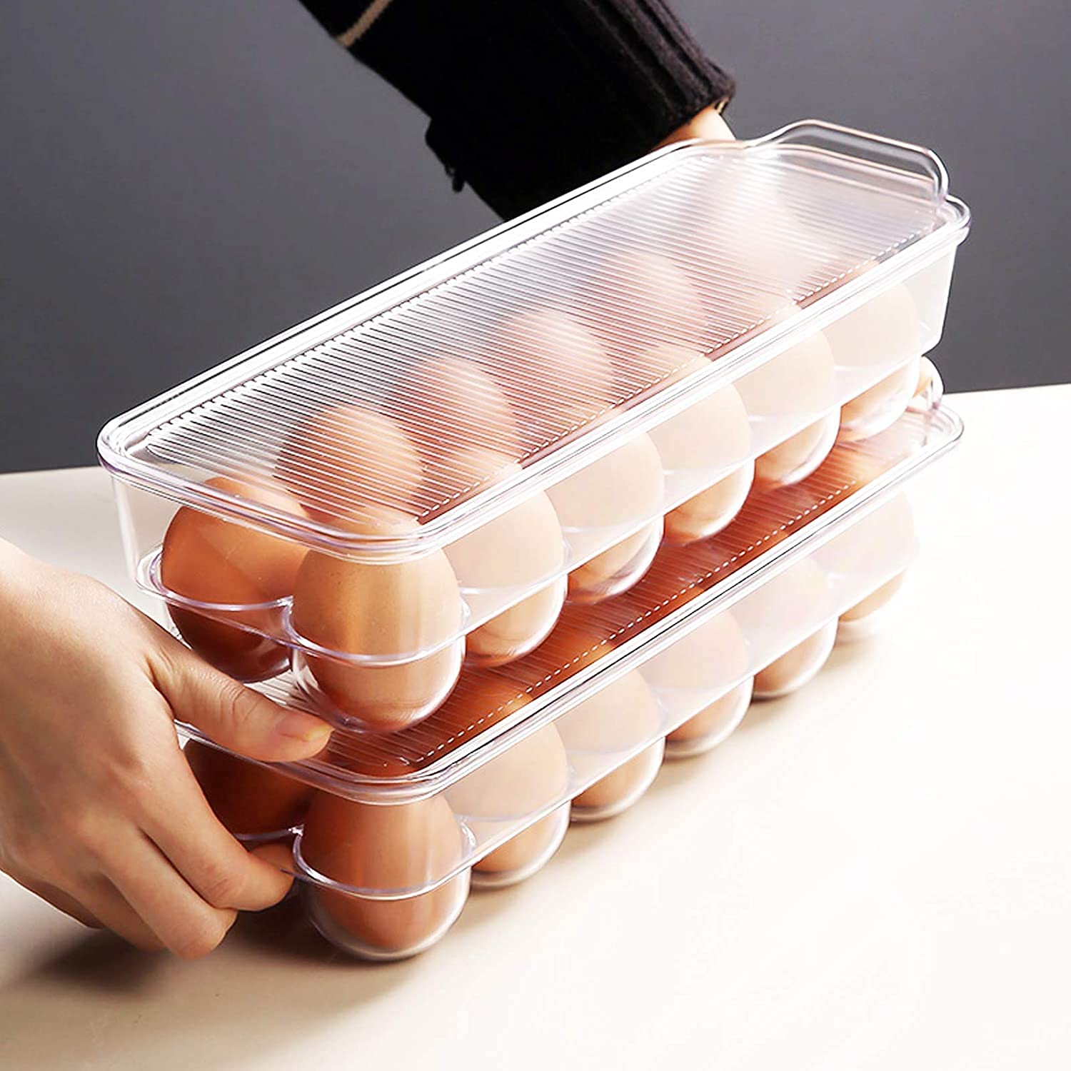 LISHONN Stackable Acrylic Egg Storage Container - 12 Egg Capacity Refrigerator Organizer with Clear Lid | Perfect for Kitchen Organization, Farm Fresh Eggs & Space-Saving Refrigerator Storage