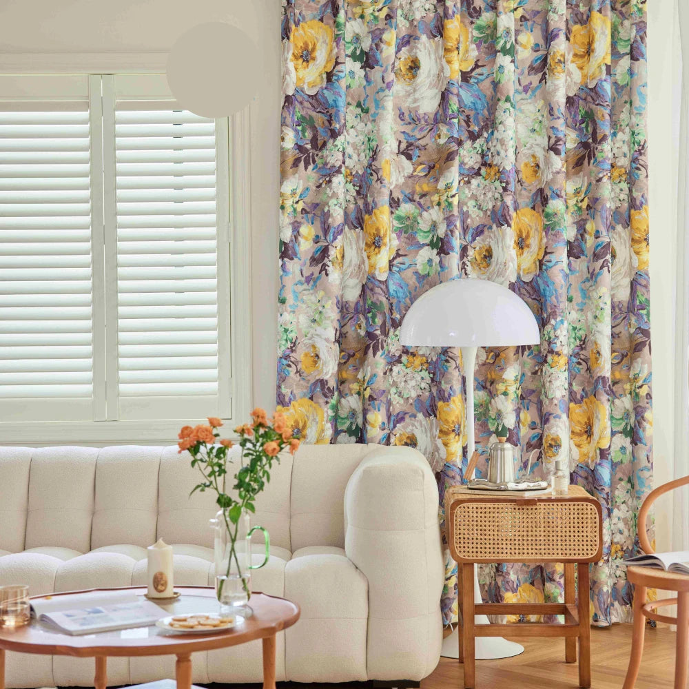 Custom French Botanical Canvas Blackout Curtains for Bedroom & Living Room - Elegant Floral Print Window Treatments for Light Blocking & Privacy