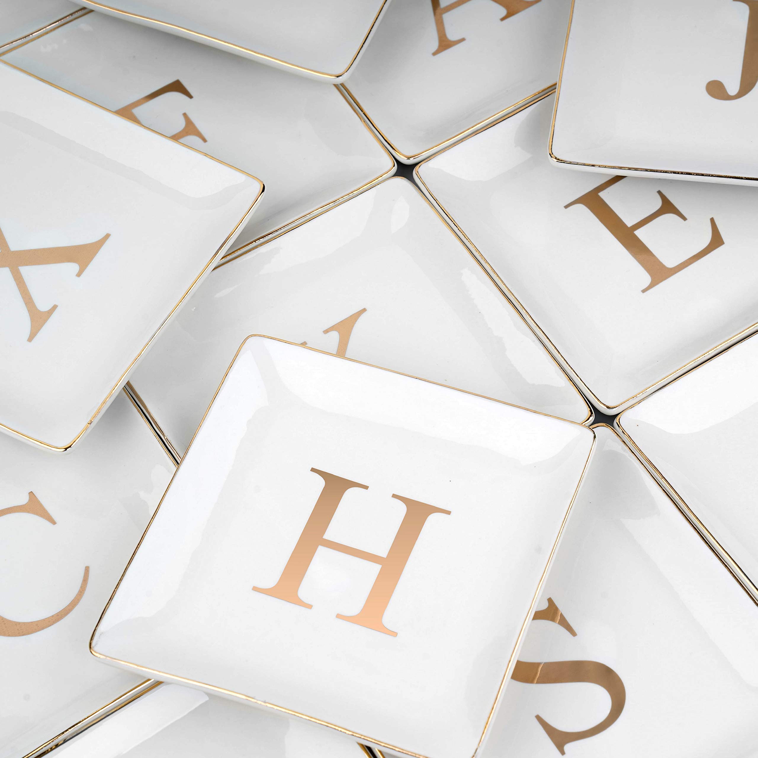 Personalized Ceramic Jewelry Tray with Gold Initials - Engraved Ring Dish, Trinket Bowl & Key Holder - Unique Wedding, Engagement Gift for Bridesmaids - Perfect for Dresser Organizer, Gift Giving & Home Decor