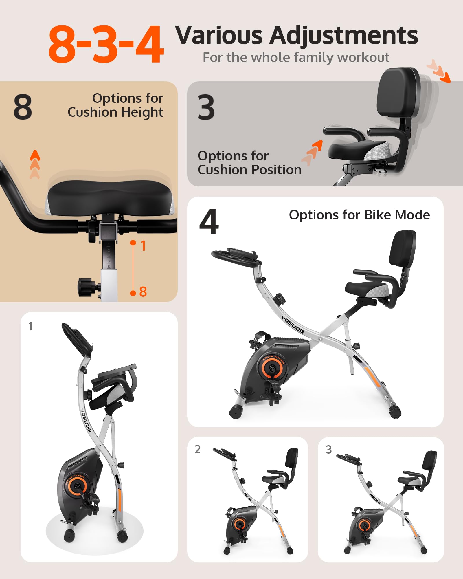 YOSUDA Foldable Exercise Bike for Home Gym - Adjustable Stationary Bicycle with LCD Monitor for Cardio & Strength Training | Perfect for Small Spaces, Apartment Workouts & Indoor Cycling