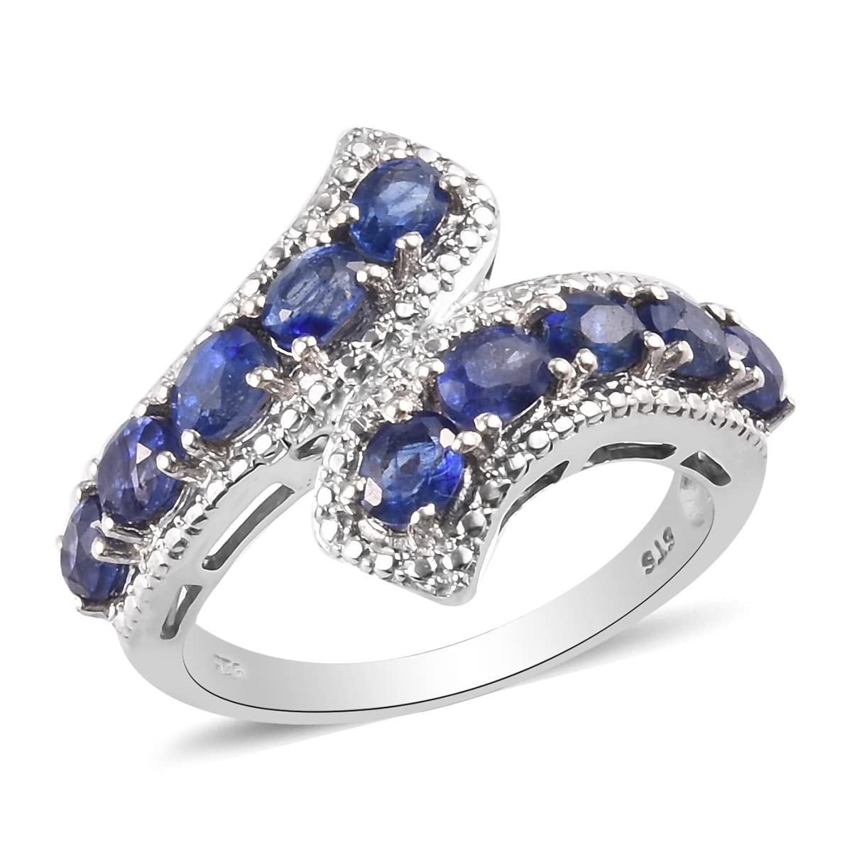 925 Sterling Silver Platinum Plated Kyanite Bypass Ring for Women | Size 8 | 2.54 Ct | Elegant Wedding, Engagement, Promise, Anniversary & Mother's Day Jewelry Gift | Perfect for Everyday Wear & Special Occasions